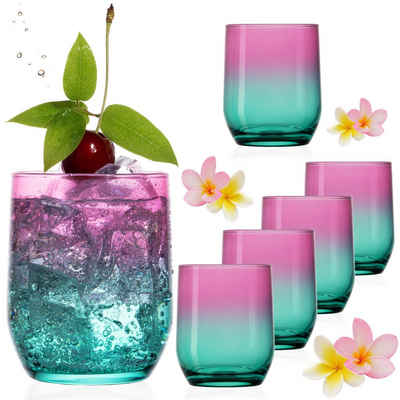 PLATINUX Glas Trinkgläser Rosa-Türkis, Glas, Bunt 240ml (max.330ml) Wassergläser Saftgläser Drinkgläser