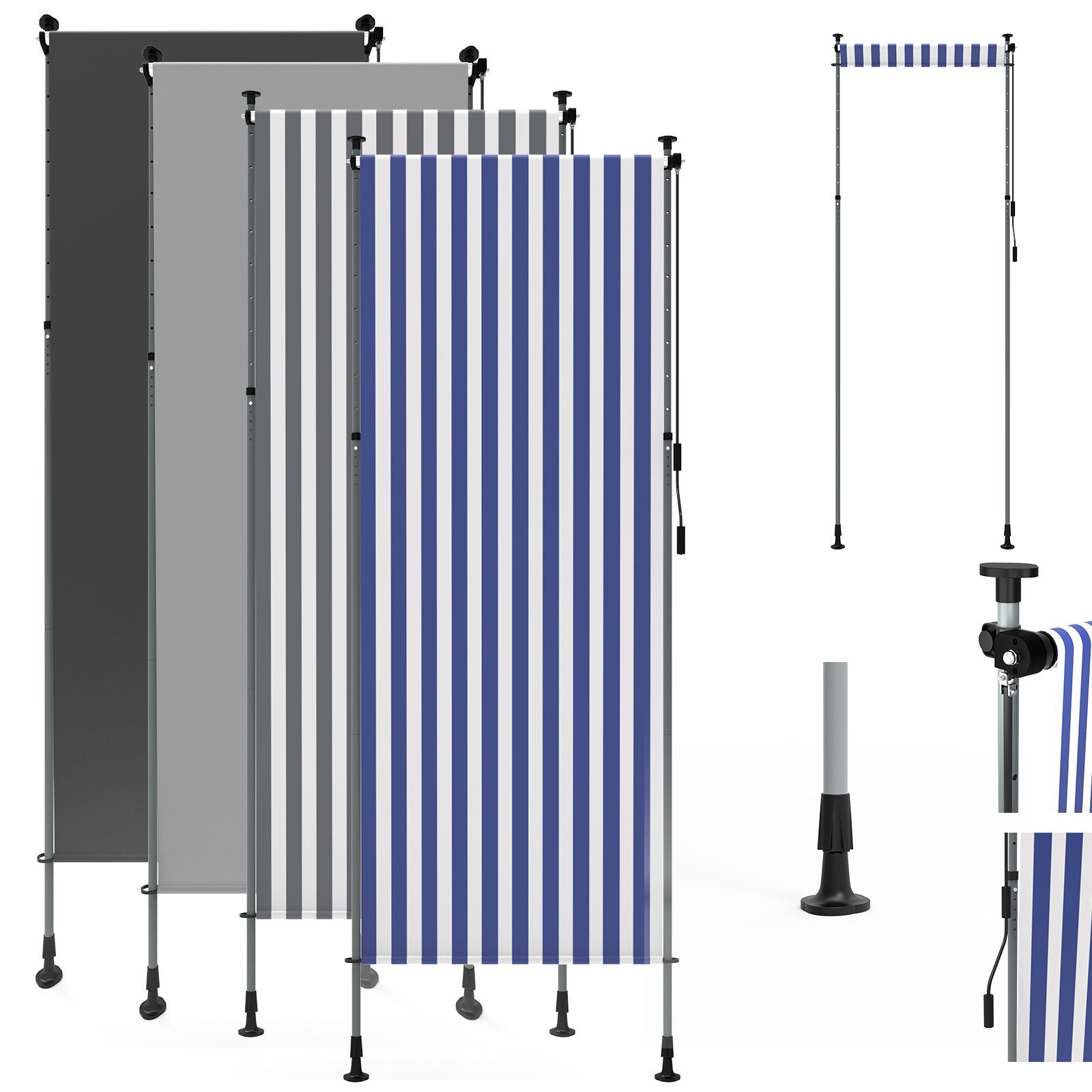 Huracan Senkrechtmarkise Klemmmarkise Ohne Bohren, (Vertikalmarkise Mit Handkurbel, Höhenverstellbarer Balkon-Sichtschutz) Wetterfester Sonnenschutz Für Terrasse Und Garten