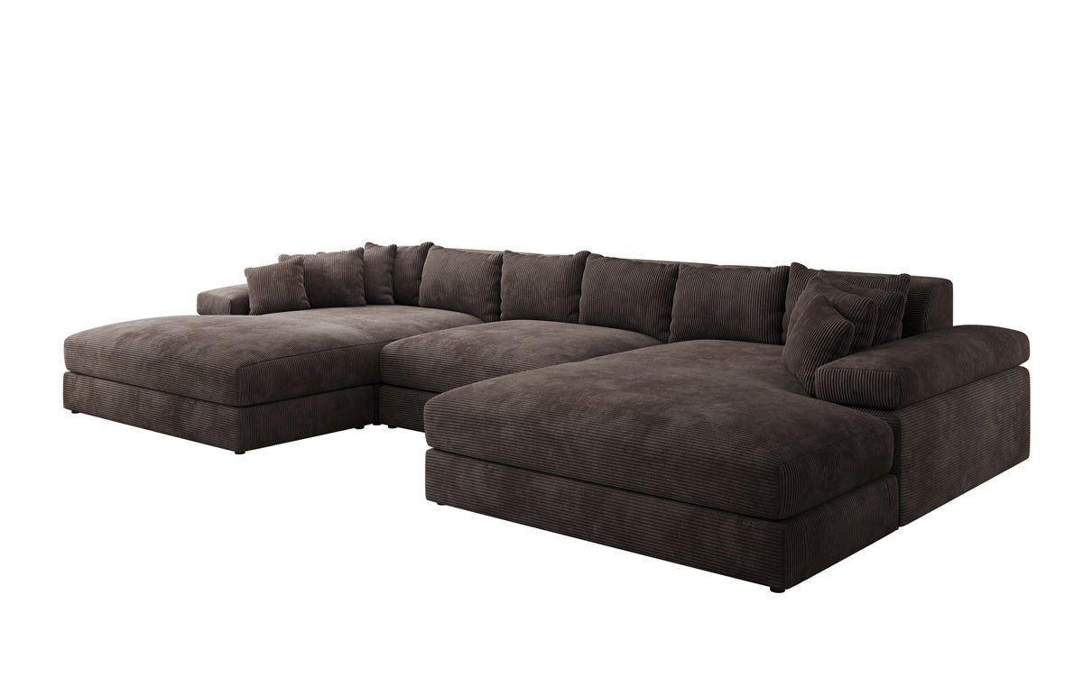Luxusbetten24 Sofa Designer Sofa Bernardo U in Cord, mit breiter Ottomane