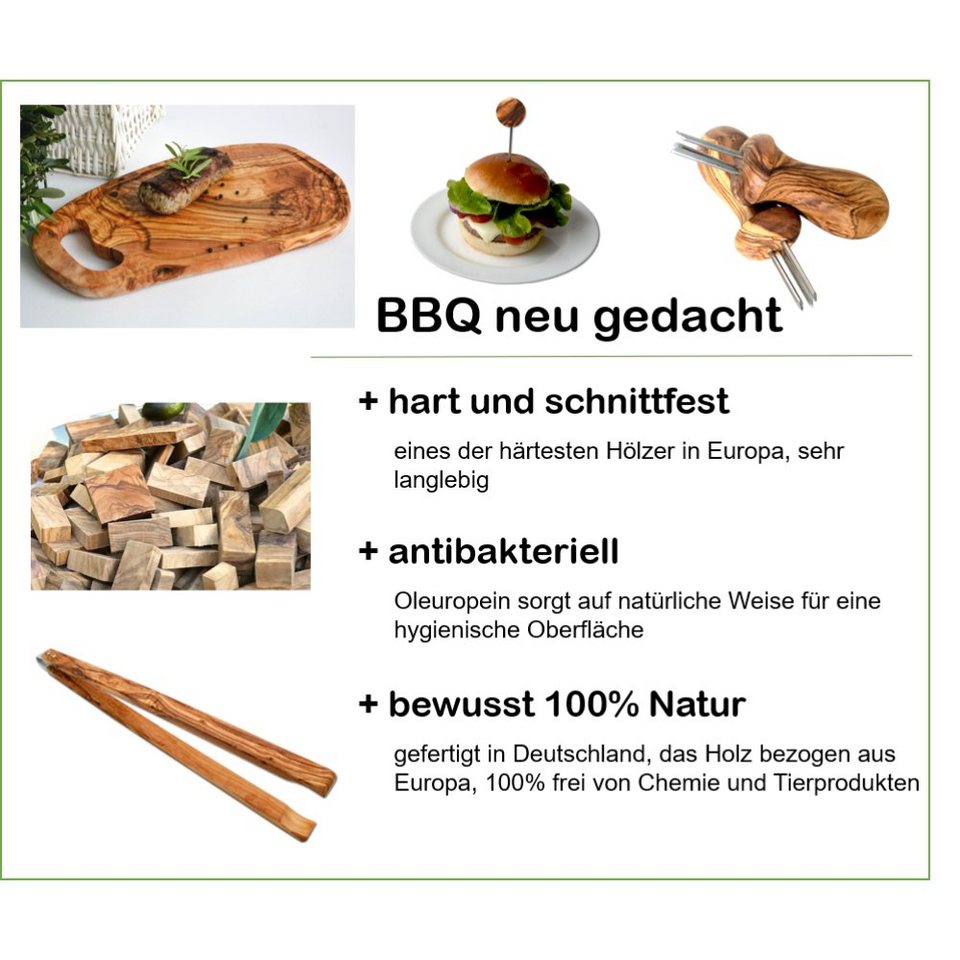 Olivenholz-erleben Schneidebrett Burgerbrett rustikal 30-34 cm plus  Dipschale, (1-St), antibakterielle Wirkung, rutschfeste Schale,  lebensmittelecht