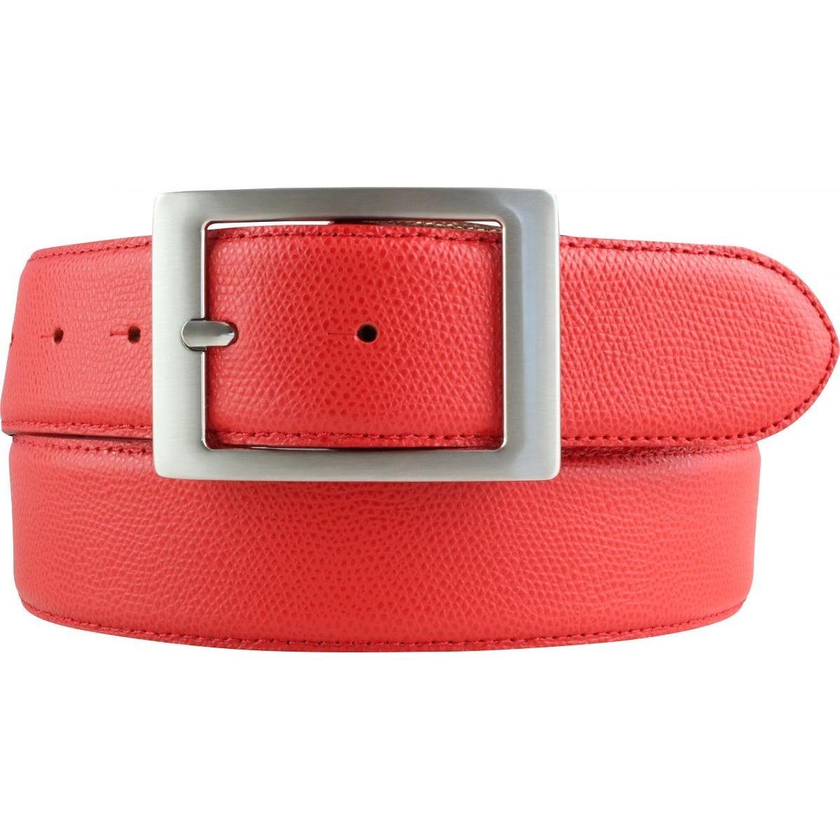 BELTINGER Ledergürtel Herren-Gürtel aus Leder mit Doppel-Schließe 4 cm - Modischer Ledergürt Rot, Silber