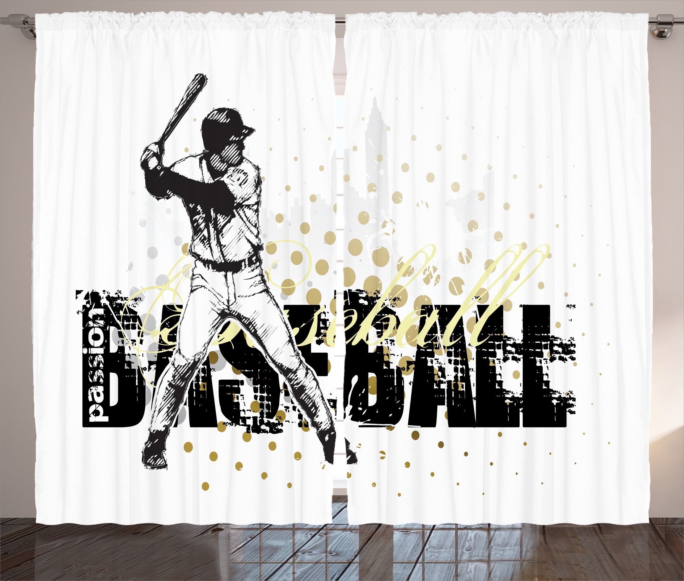 Gardine Schlafzimmer Kräuselband Baseball Vorhang mit Sport Batting Schlaufen Abakuhaus, und Grunge Haken