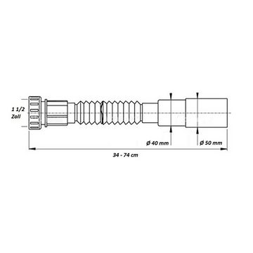 Sanixa Siphon Universal-Abflusssiphon flex 1 1/2" Zoll auf 40 / 50mm Siphon Küche Spüle Bad Waschbecken Ablauf flexibel