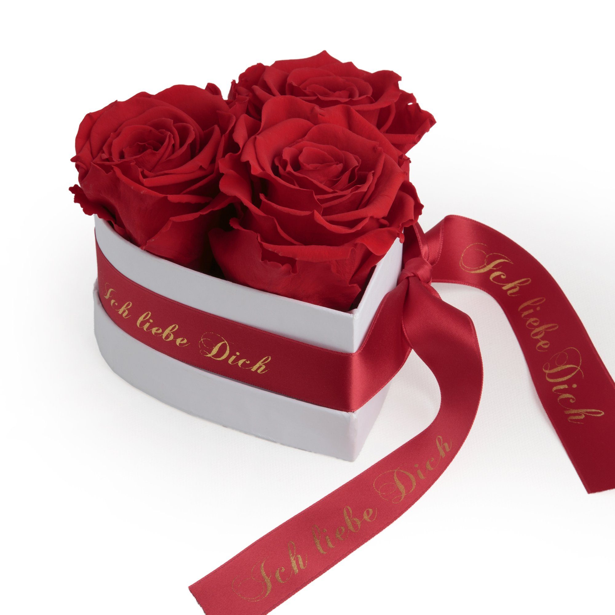 Kunstblume Rosenbox Herz 3 infinity Rosen Ich liebe Dich Geschenk für Sie Rose, ROSEMARIE SCHULZ Heidelberg, Höhe 10 cm, Liebesbeweis Valentinstag rot