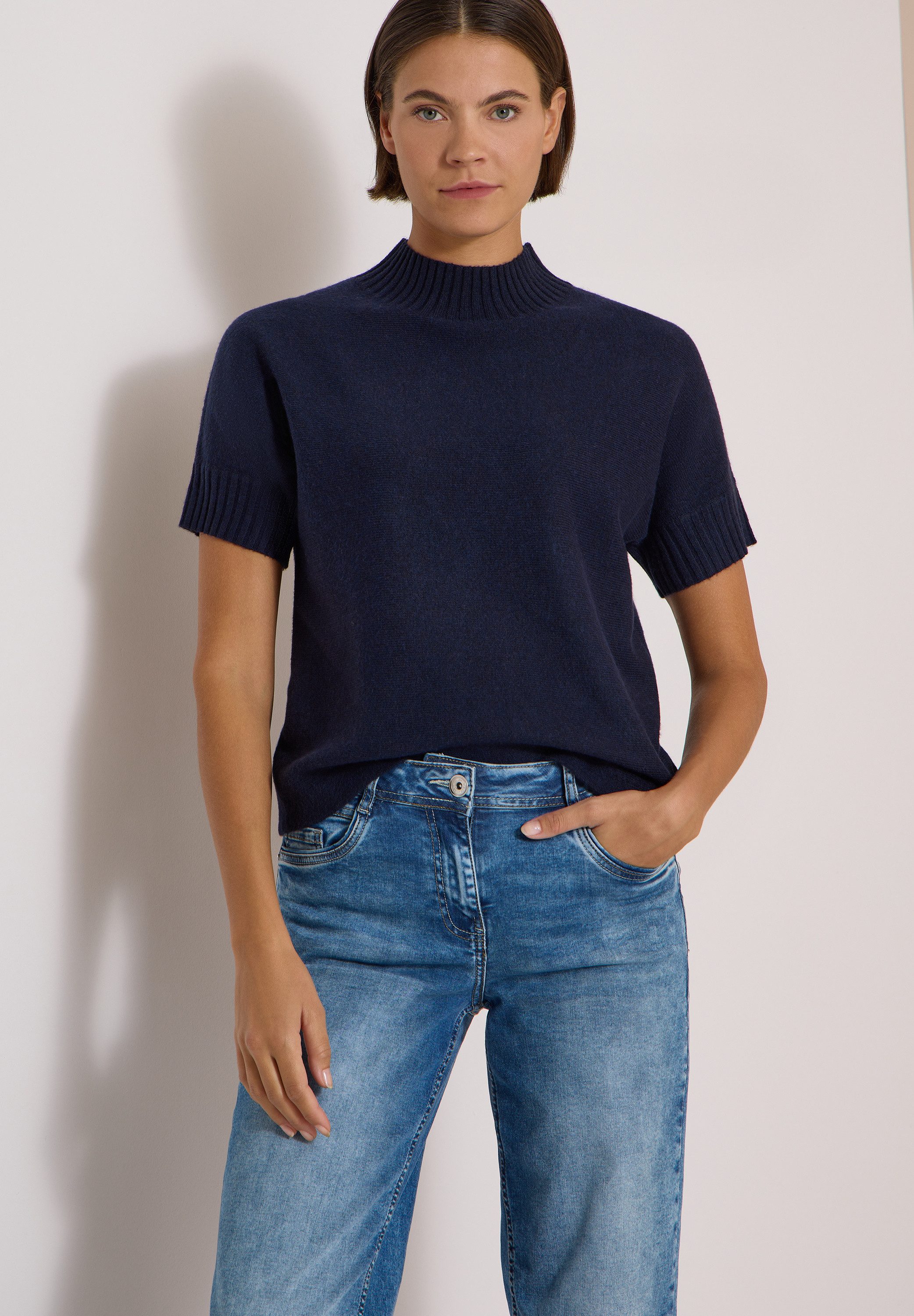 CECIL Kurzarmpullover mit Ripp-Details
