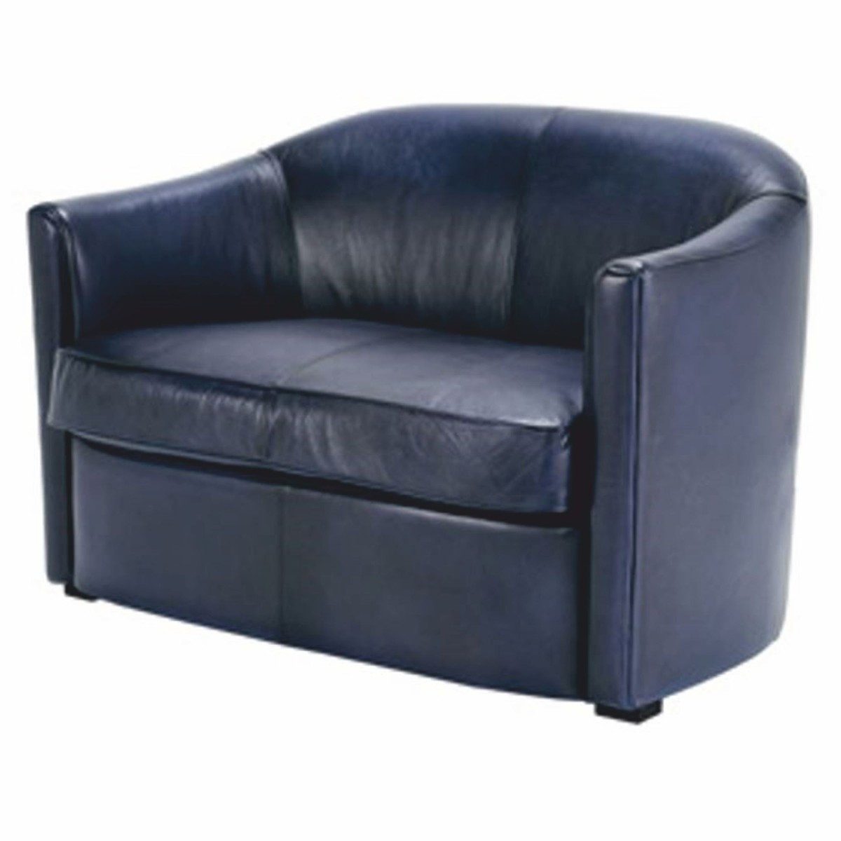 Casa Padrino Sofa Casa Padrino Luxus Leder Sofa Blau / Schwarz 120 cm - Echtleder Möbel