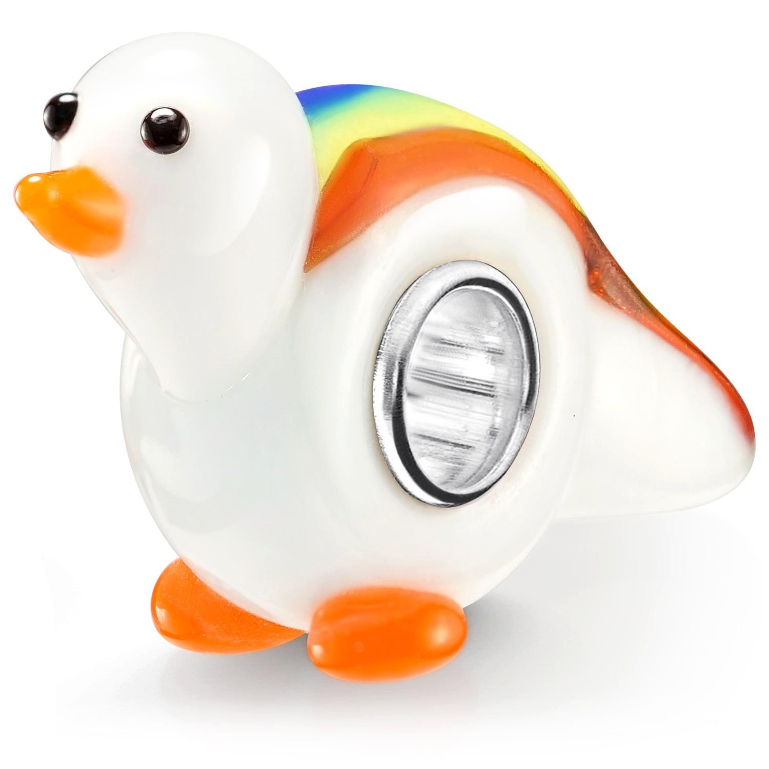 Bead Glasperle Vogel weiß mit Regenbogen 925 Silber 1317