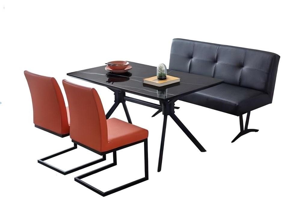 Essgruppe Esszimmer-Set mit schwarzem Tisch und Polsterstühlen in Schwarz