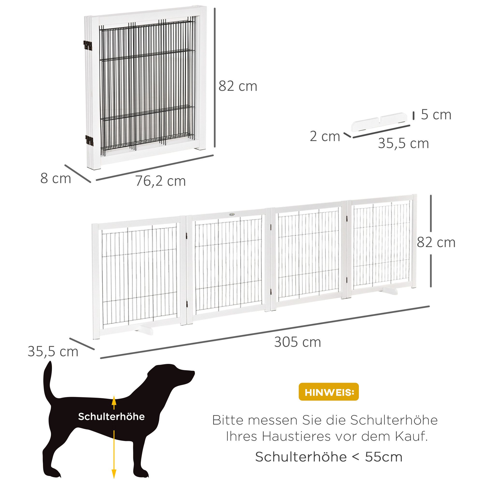 MC Star Türschutzgitter Holz, Absperrgitter für Hunde, Schutzgitter, Hundegitter (Stahl, Weiß, 305 x 35,5 x 82 cm)