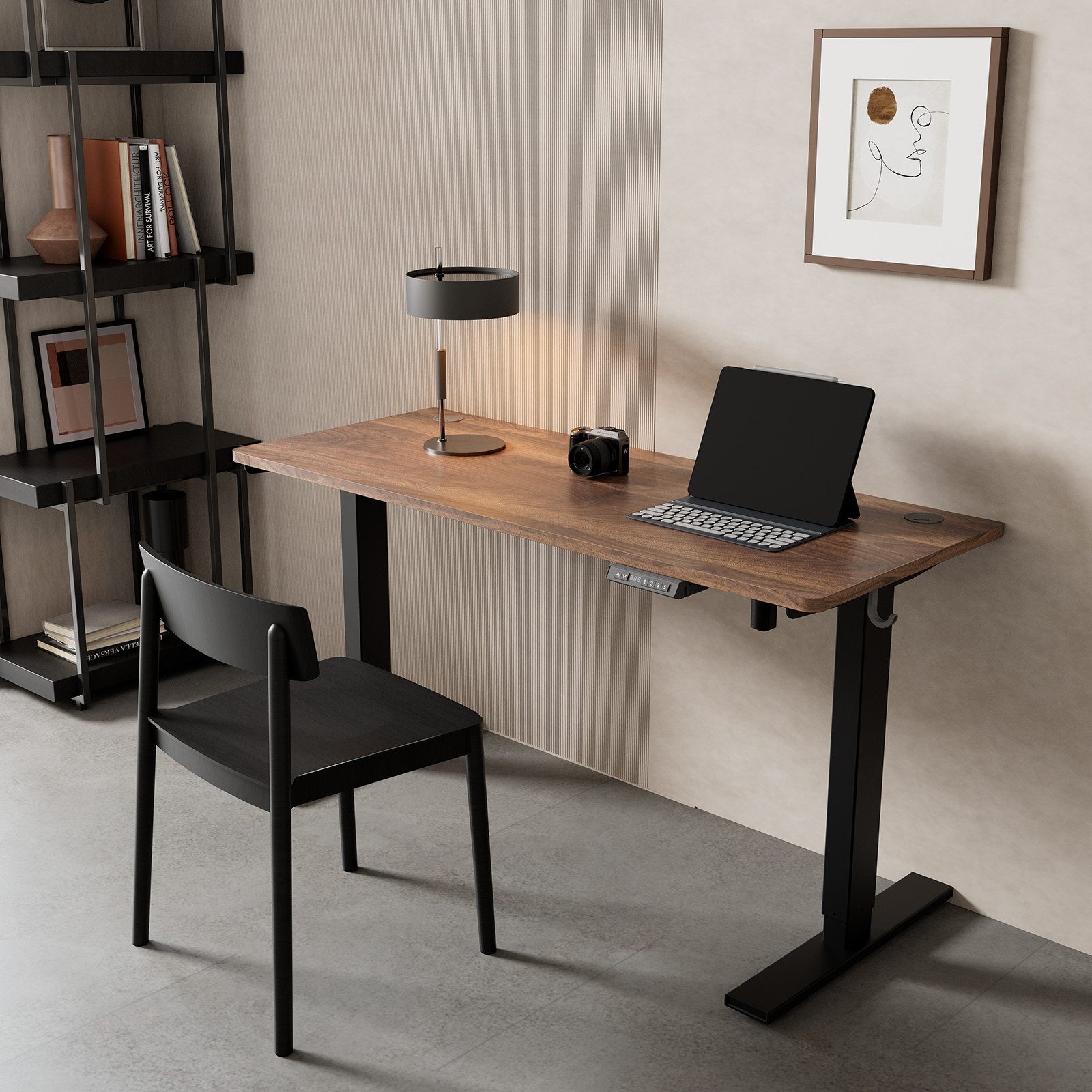 HOMAVO Schreibtisch Höhenverstellbarer schreibtisch mit Memory- und Rebound-Funktion (Sitz-Steh-Erinnerung), inkl. Kabelwanne & USB/Typ-C-Anschlüssen, Tischplatte 18 mm