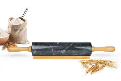 Sendez Teigroller Teigroller aus Marmor mit Ständer 46x6cm Teigrolle Ausroller Nudelrolle 2kg