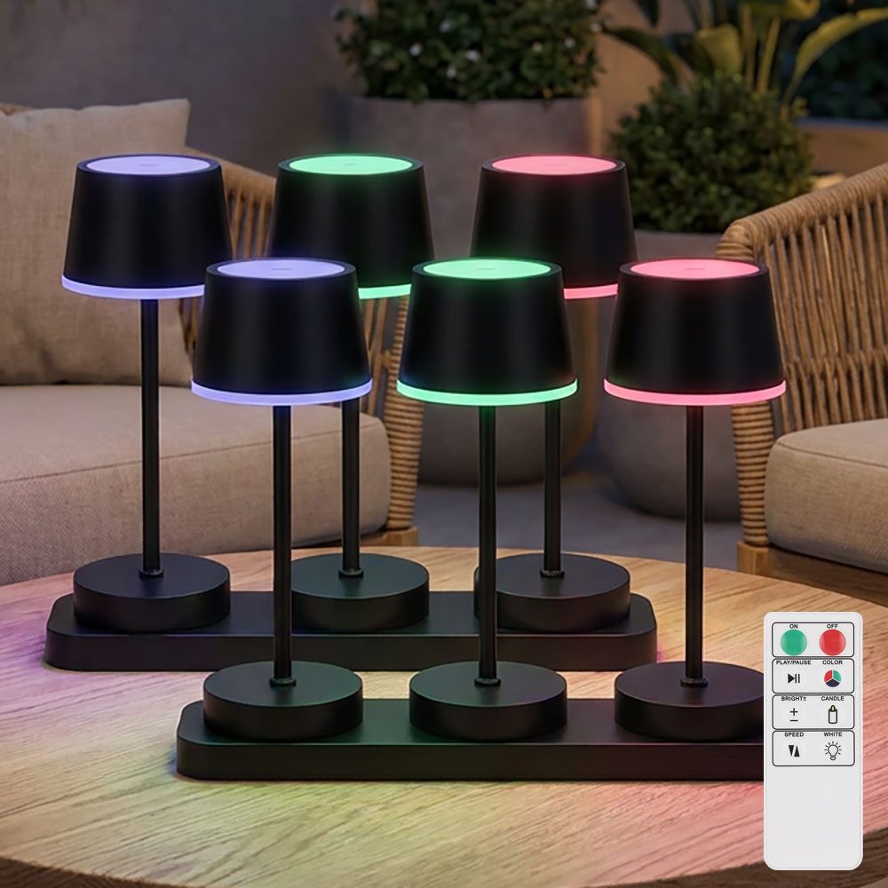 GLOBO LIGHTING Außen-Tischleuchte, LED-Leuchtmittel fest verbaut, Warmweiß, 6er Set Tischleuchte RGB LED Innen Außen Akku Farbwechsler