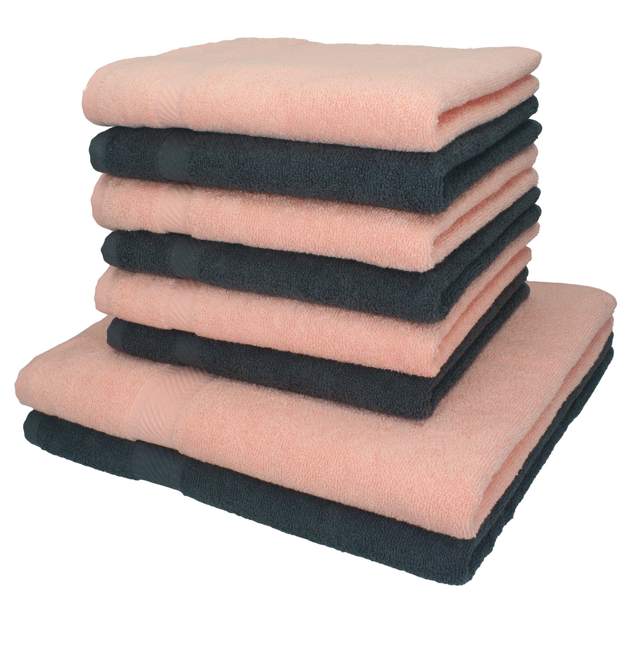 Betz Handtuch Set 8-tlg. Handtuch-Set Palermo Farbe anthrazit und apricot, 100% Baumwolle