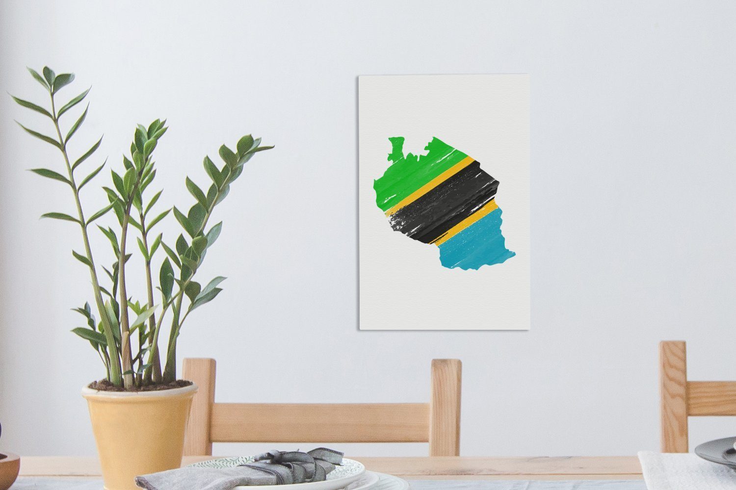 OneMillionCanvasses® Leinwandbild Karte von (1 cm inkl. St), Zackenaufhänger, Tansania Flagge, bespannt mit fertig Gemälde, Leinwandbild 20x30