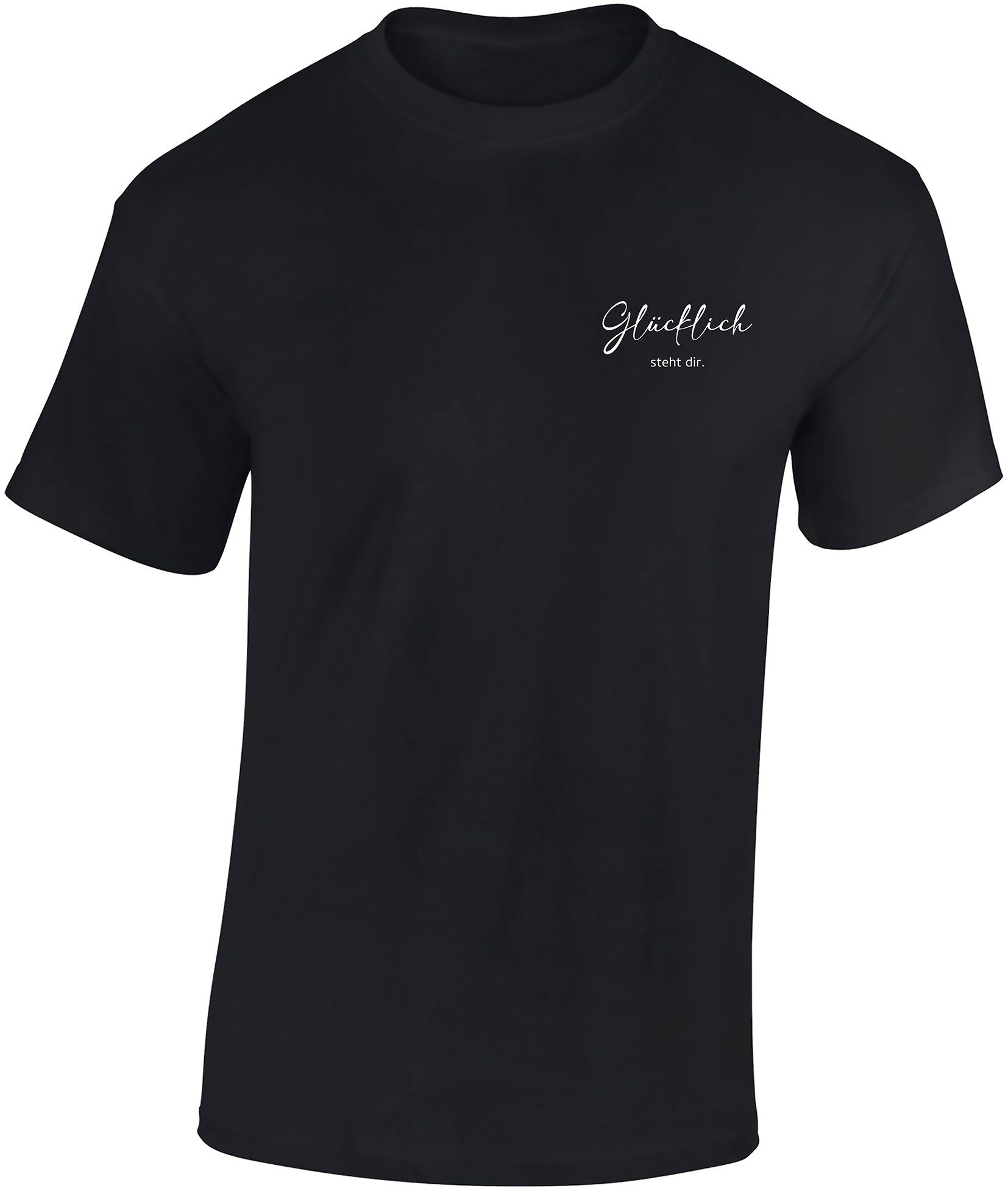 Baddery Print-Shirt Herren T-Shirt : Glücklich steht dir - Funshirts für Männer, hochwertiger Siebdruck, aus Baumwolle