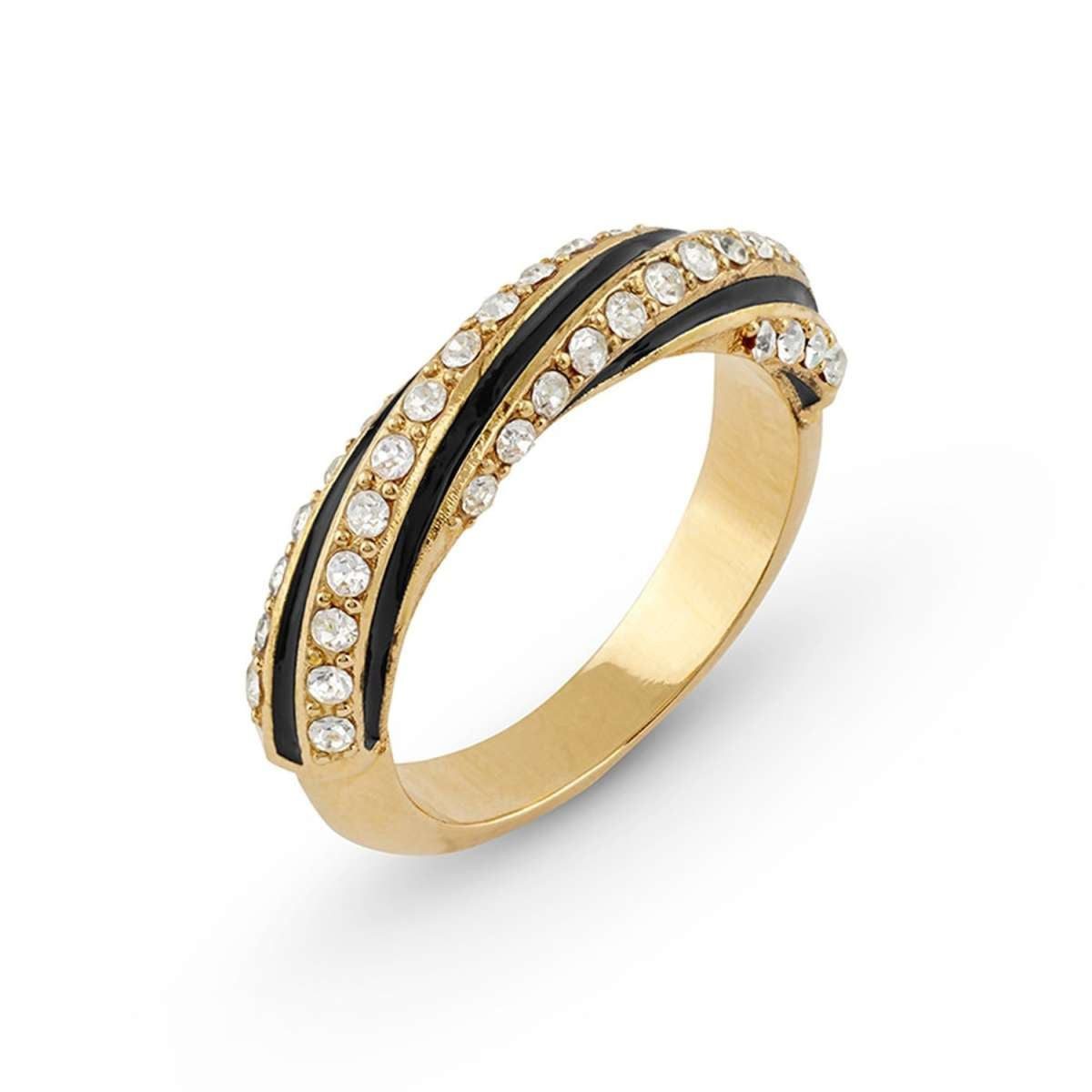 Guess Fingerring JUBR05384JWYGBK, Damenring Enamel Twisted Schwarz/Gold