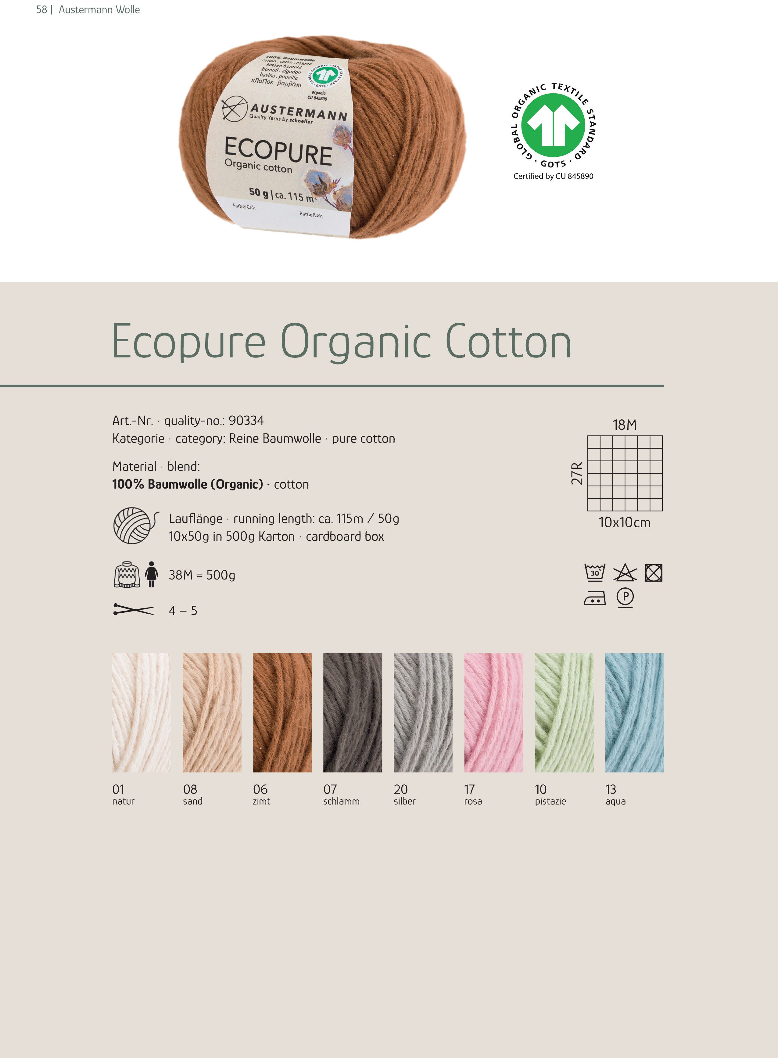 Austermann Garn Ecopure Organic Cotton Häkelwolle, 115,00 m, haufreundlich, atmungsaktiv