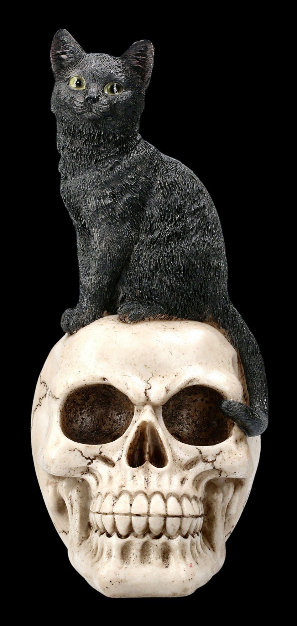 Figuren Shop GmbH Dekoobjekt Schädel Deko - Fantasy Katzen Gothic Totenkopf Figur auf