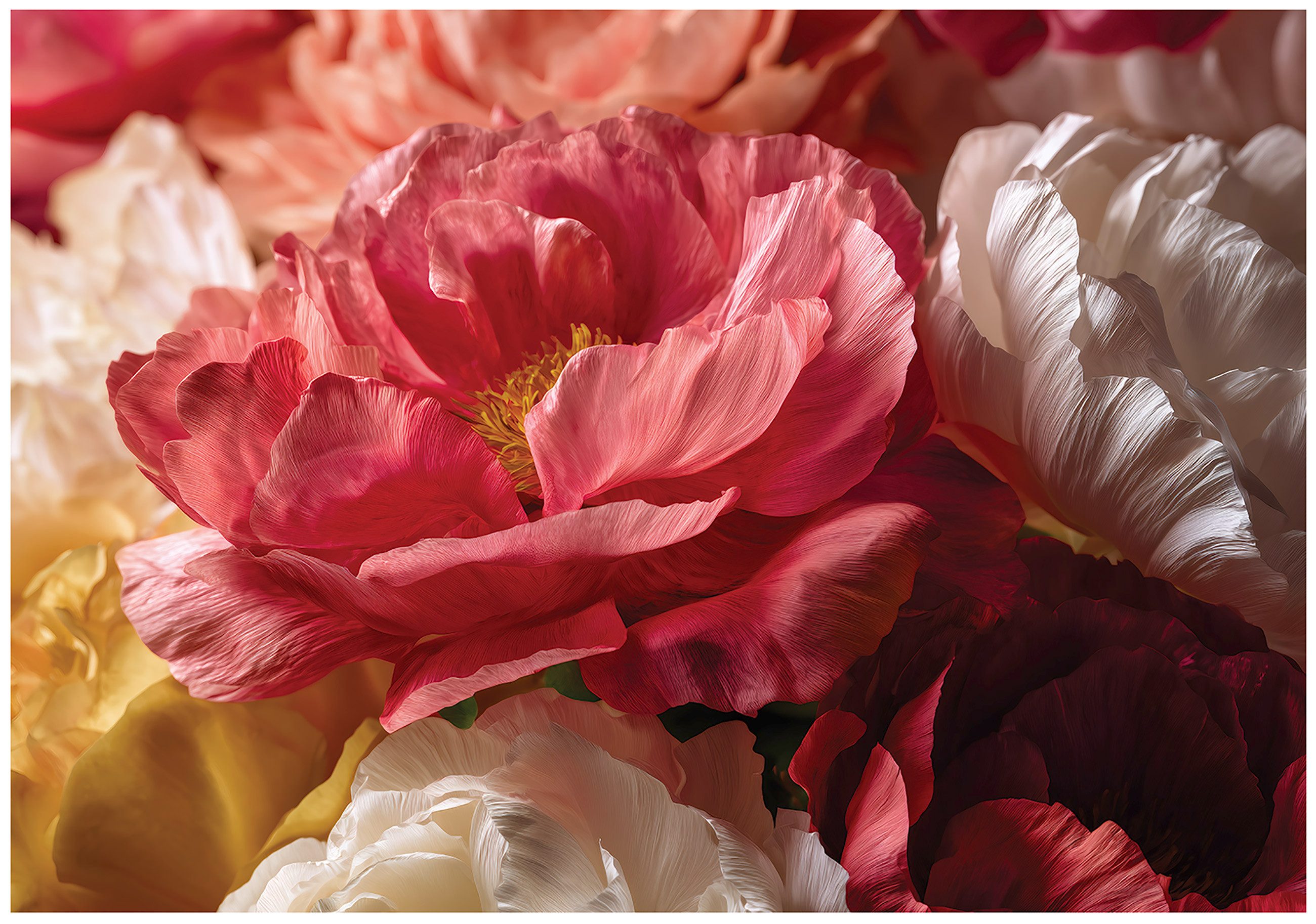 Wallarena Fototapete Blumen Rot Weiß Gelb Vlies Tapete Wohnzimmer Schlafzimmer Wandtapete, Glatt Vlies Washable, Blumen, Rot, Weiß, Gelb, (Packung, 2 St., Vlies Fototapete), Vliestapete schwarz Wohnzimmer Schlafzimmer Küche Tapete + Kleister