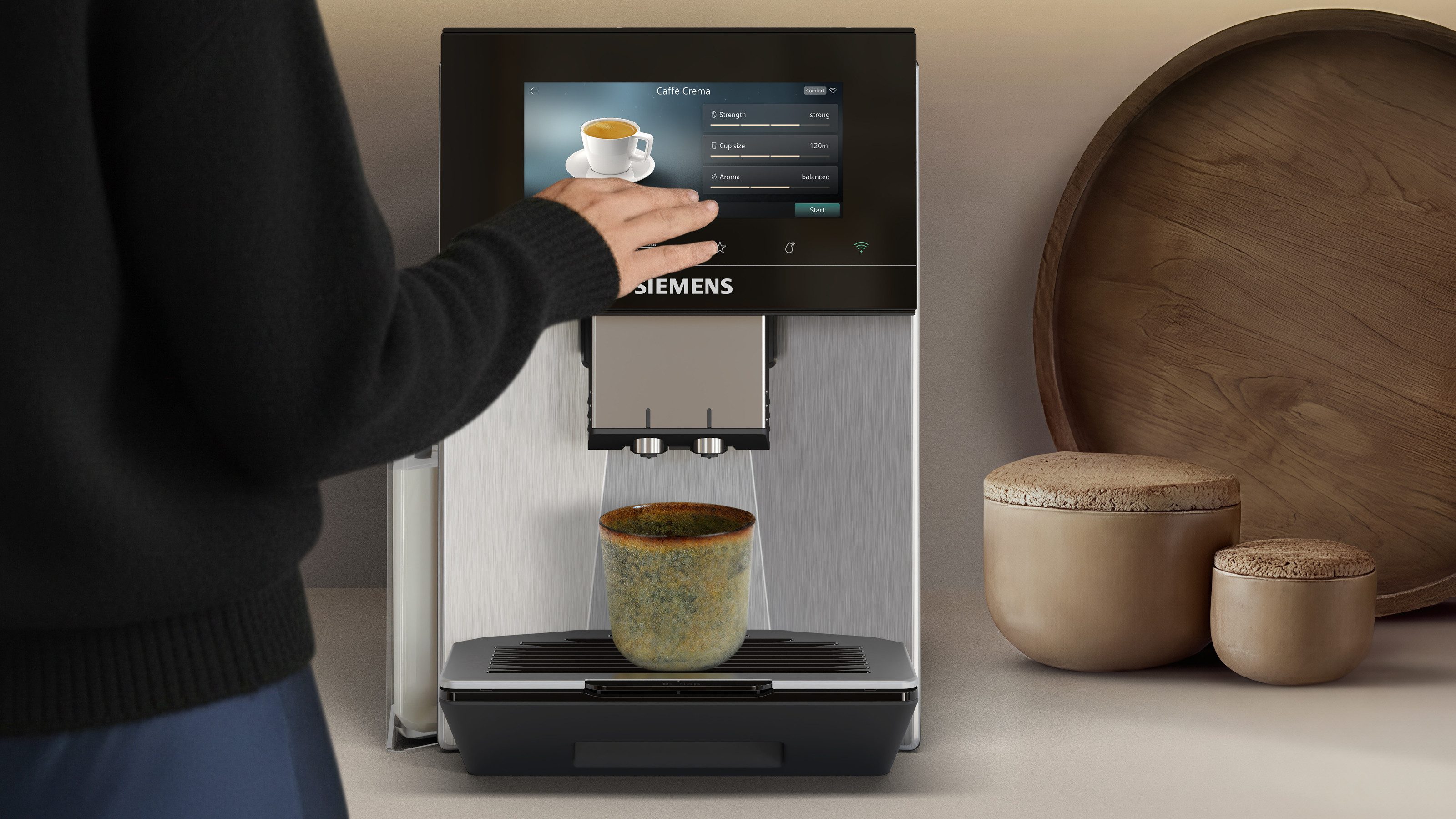 SIEMENS Kaffeevollautomat EQ900 TQ923E43, 41 versch. Getränke, XL-Getränke, Doppeltassenfunktion, farbiges 6.8'' TFT-Display, individuelle Aromaeinstellung, Edelstahl
