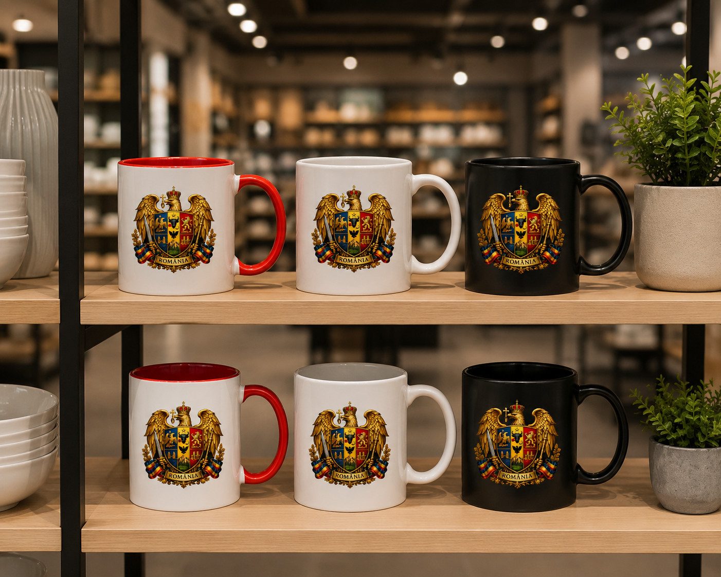 Blondie & Brownie Tasse Rumänien Kaiseradler Wappen Print Keramikbecher Souvenir, 1-tlg., Keramik, Rumänien Tasse Kaiseradler Wappenmotiv Keramik