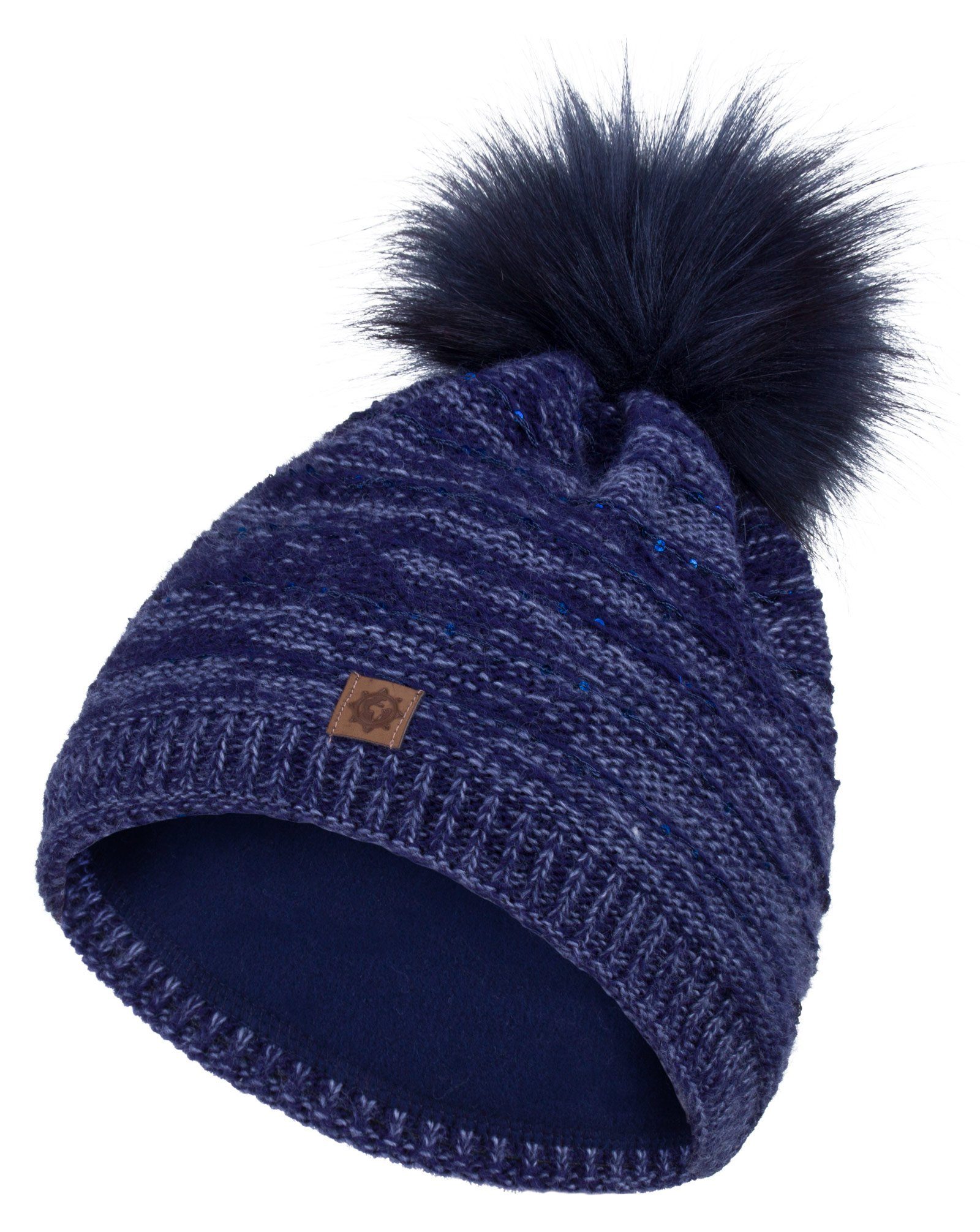 compagno Bommelmütze (1-St) Bommelmütze Wintermütze Damen Pailetten Fleecefutter Beanie