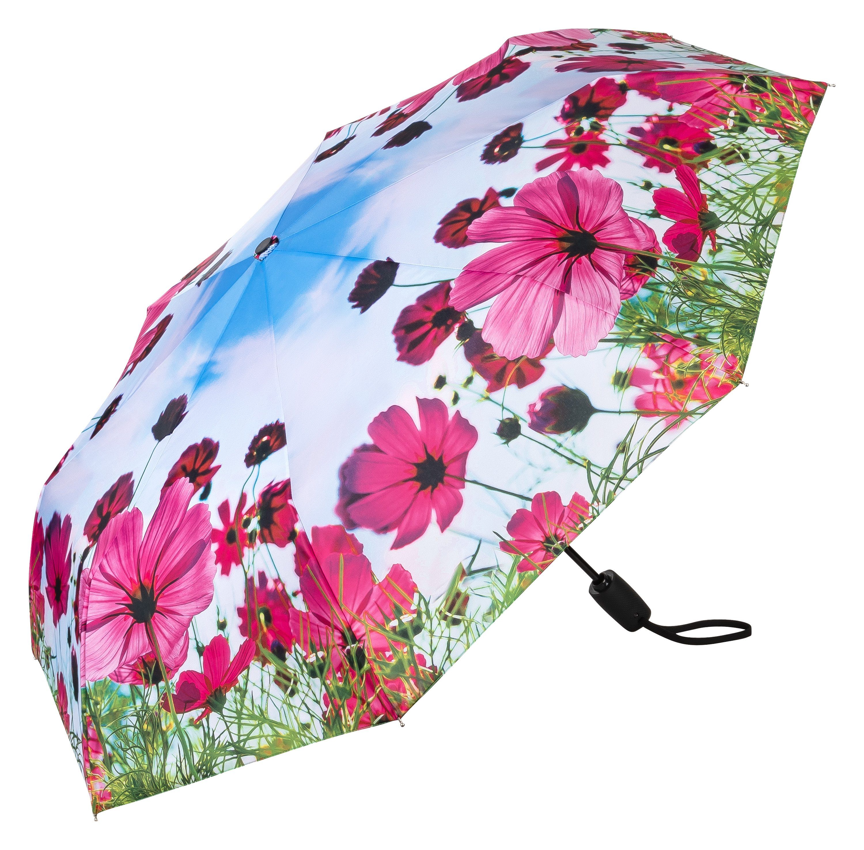 Blumenwiese Lilienfeld Auf-Zu-Automatik, Taschenregenschirm Leicht von Motivschirm Blumendruck Stabil
