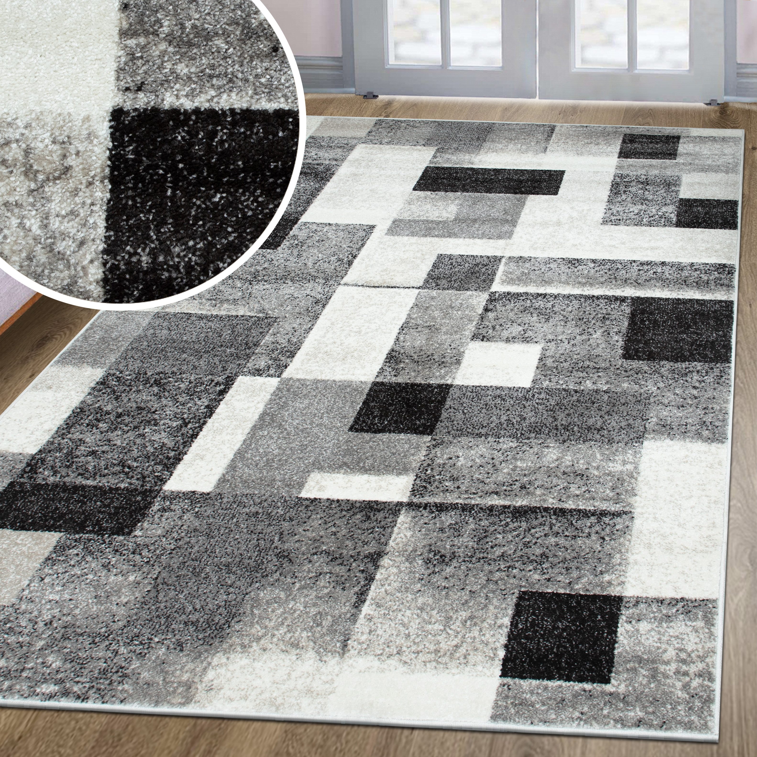 OTTO home Teppich Corine, rechteckig, Höhe: 9 mm, mit besonders weichem Flor, Kurzflor, modernes Karo-Design