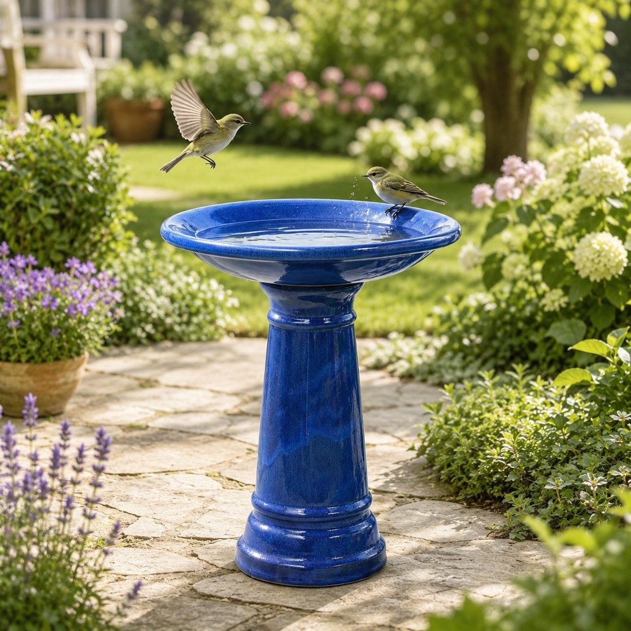 LVHOM Vogeltränke Halbhandgefertigtes Keramik Vogelbad, Ø 31.5cm, wetterfest, Stilvolles Wassergefäß für Deko, Pflanzen, Garten, Terrasse, Balkon.