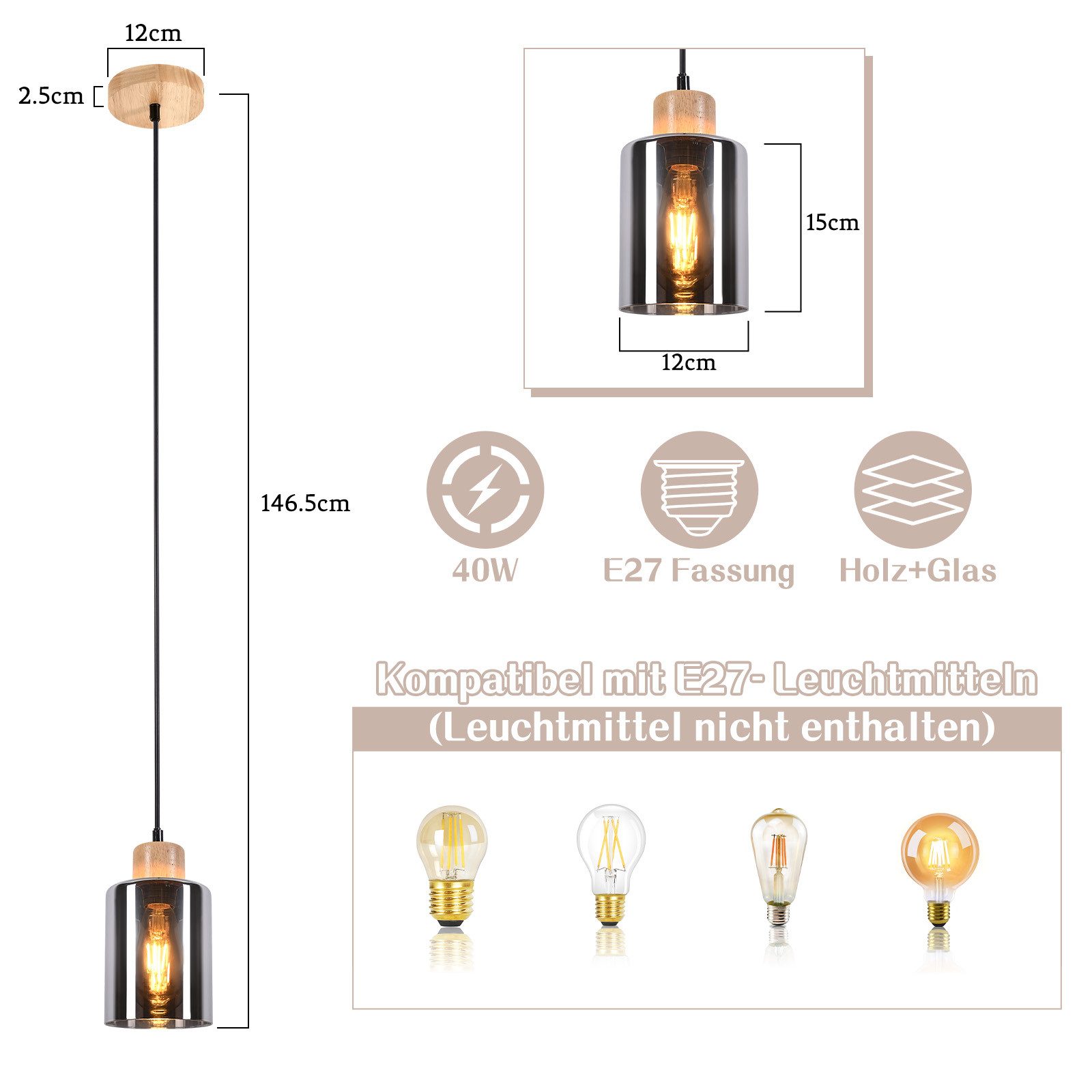 ZMH Pendelleuchte Holz Hängelampe E27 esstisch günstig online kaufen