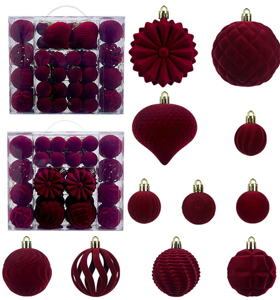 Coonoor Weihnachtsbaumkugel 48er Set Samt-Weihnachtskugeln, Kunststoff-Weihnachtskugeln in 4/6/8 cm Größen