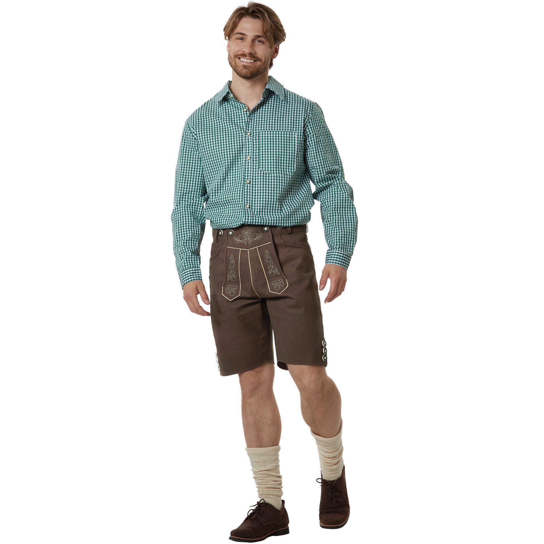 dressforfun Trachtenhose Kunst Oktoberfest-Hose, Trachtenlook aus tierfreiem Kunstleder (Herrenhose Lian, für Volksfeste in Braun) mit Stickereien, Inkl. verste – Bild 5 von 5