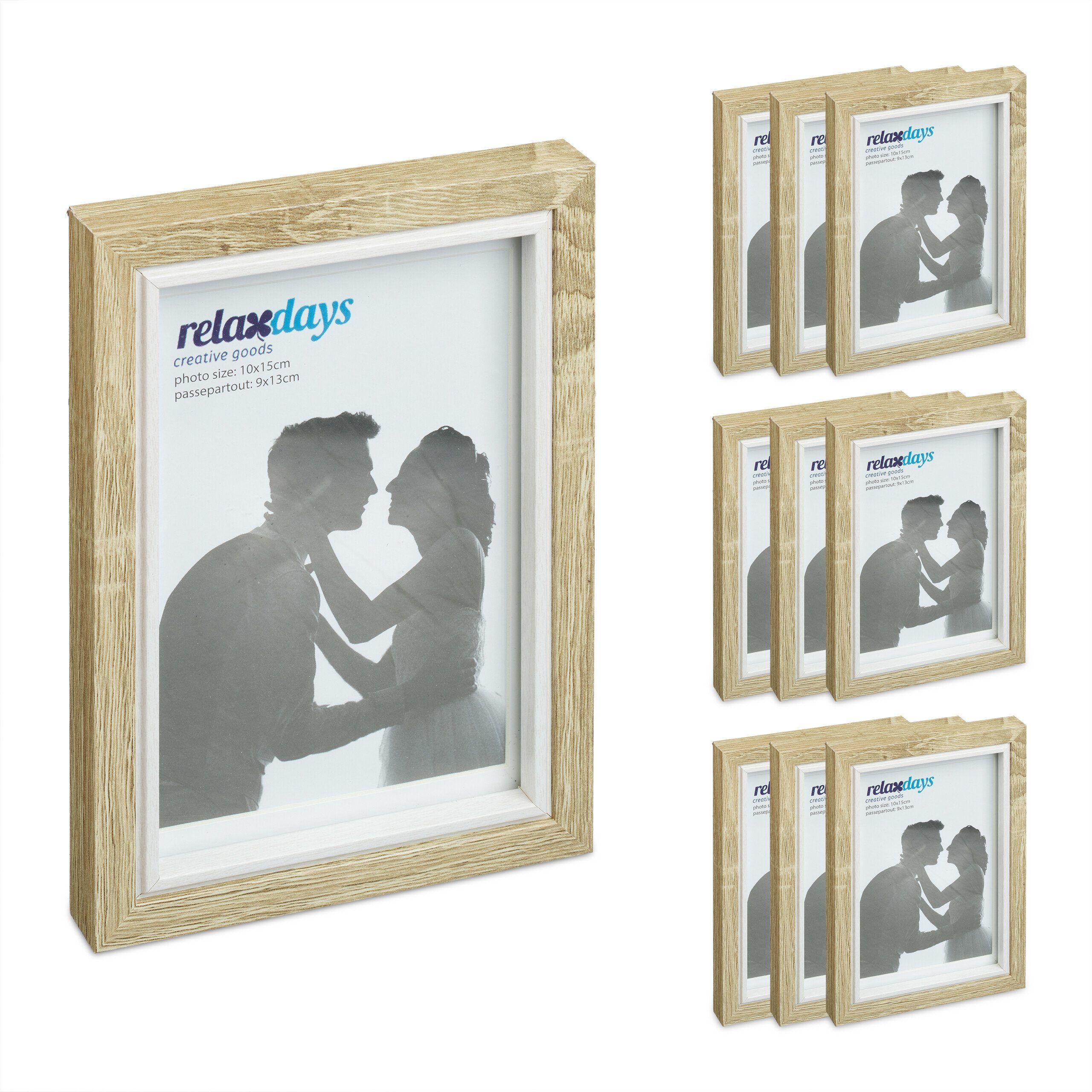 relaxdays Bilderrahmen-Set 10er Bilderrahmen Set 10x15, Braun