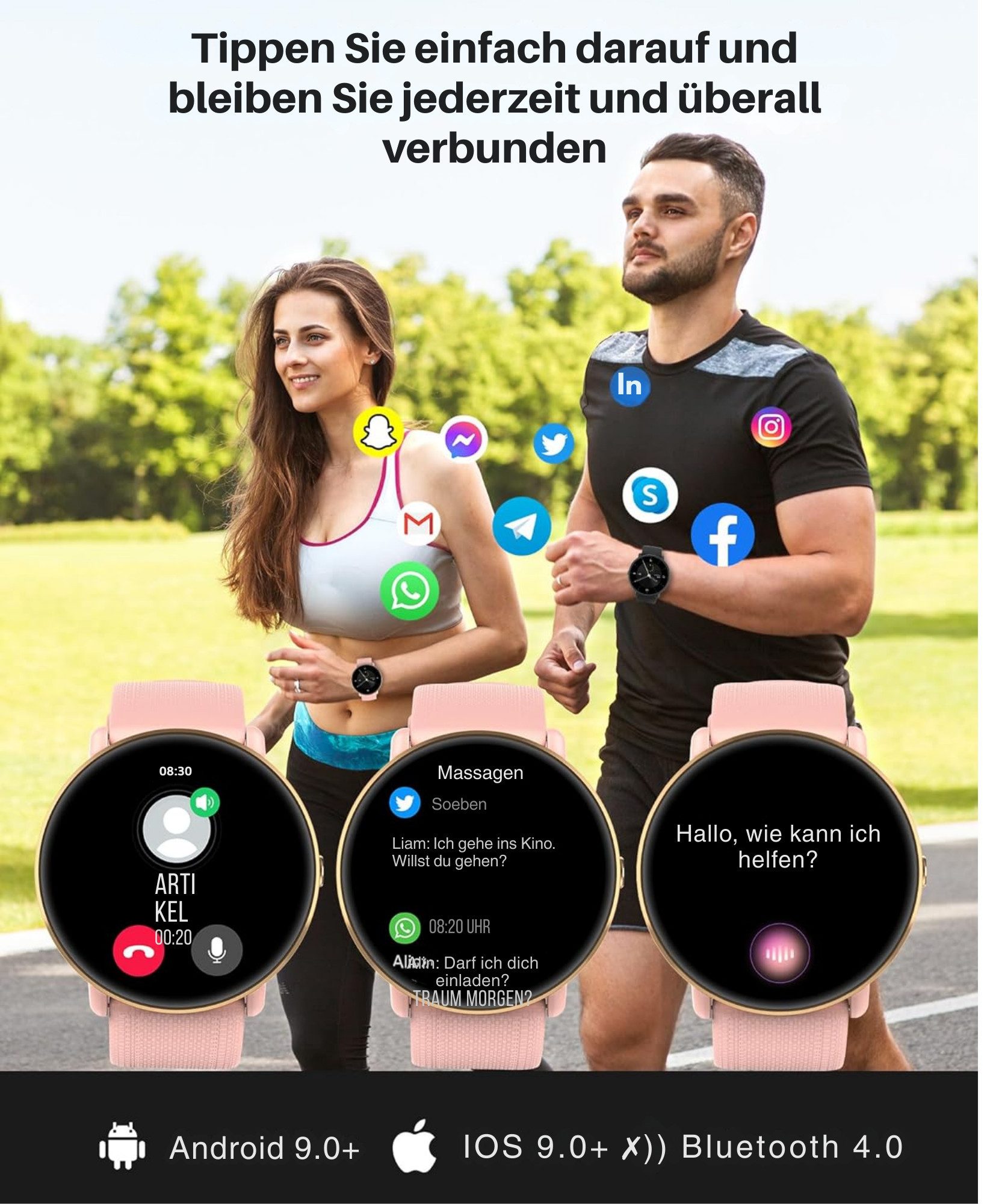 Vivitar Damen & Herren – Fitnessuhr mit Bluetooth-Telefonie, AMOLED-Display Smartwatch 25 Tage Standby, kompatibel mit iOS und Android, Schnellladefunktion, Zyklusverfolgung, Musiksteuerung, über 290 Zifferblätter, 260-mAh-Akku, 111 Sportmodi, IP68-Wasserschutz, Herzfrequenz- und Schlafüberwachung