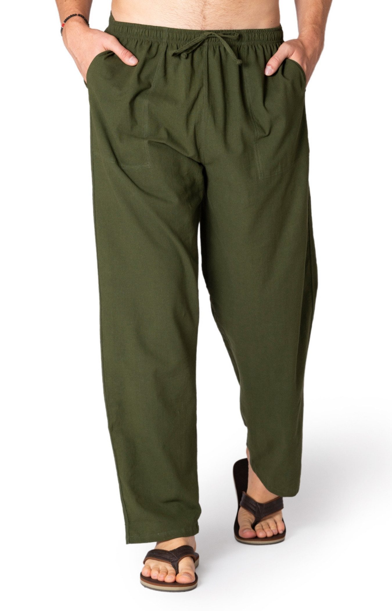 PANASIAM Stoffhose Sommerhose Herren 100% Baumwolle - leichte Freizeithose - Loose Fit Schlupfhose blickdicht & atmungsaktiv, mit Gummibund & Taschen, Yoga