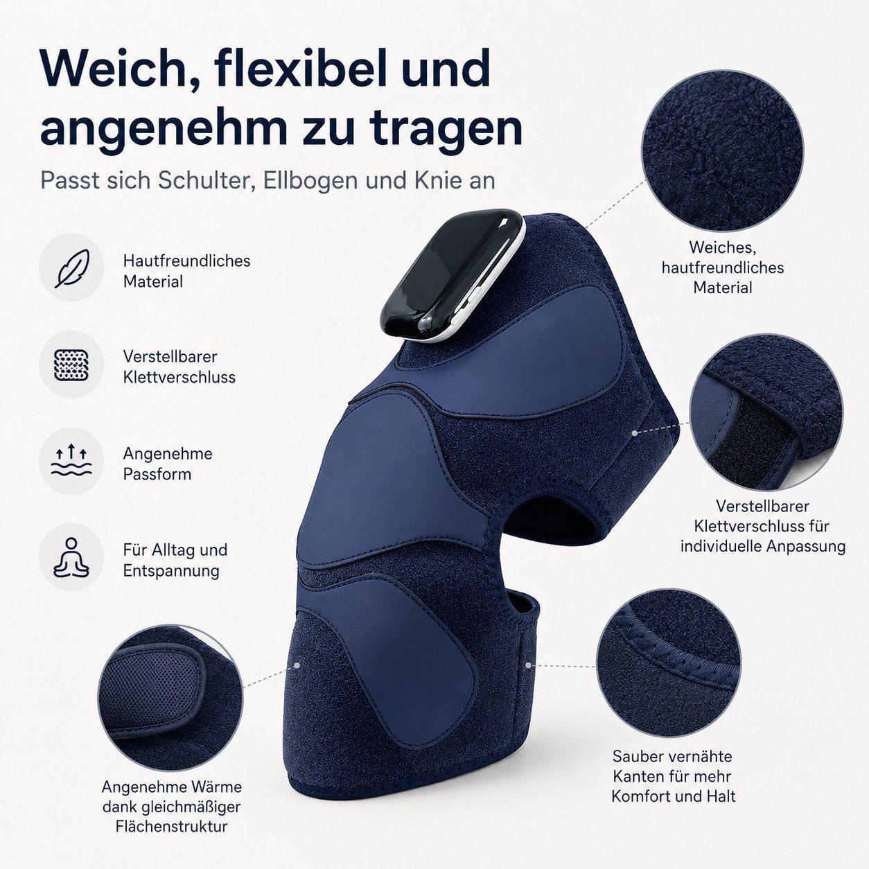 ibettertec Massagegerät Knie-Massagegerät mit Rotlicht-Wärme & Vibration, 3-in-1 für Knie, Schulter & Ellenbogen, 5 Wärmestufen, 3 Vibrationsmodi, 1800mAh Akku, – Bild 5 von 5