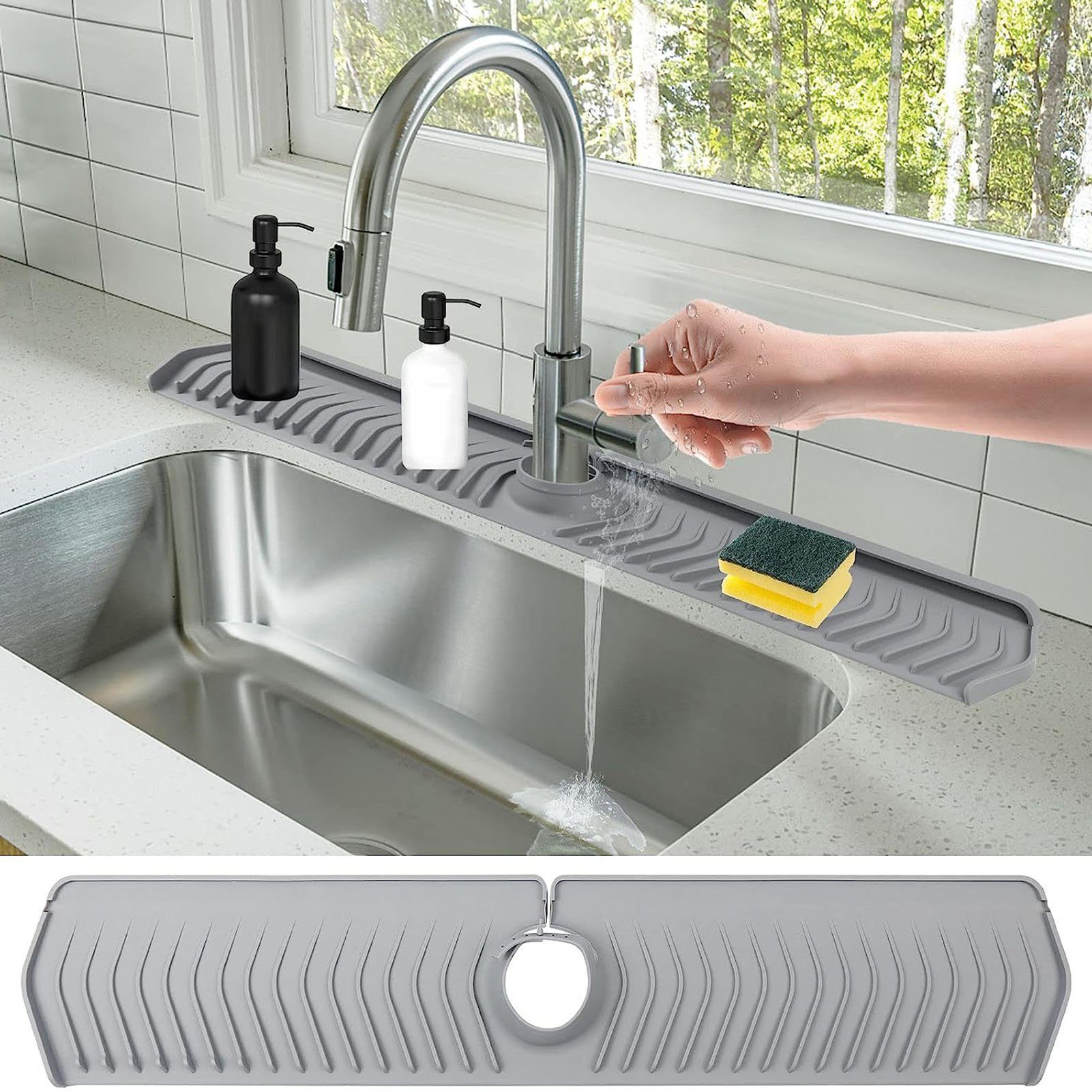 Rutaqian Küchenspüle Wasserhahn Drain Pad, Küche für Grau Haus Silikon Tropffänger Tablett