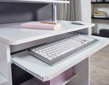 Wohnling Schreibtisch WL1.153 (Weiß 94x90,5x48,5 cm mit Tastaturauszug Modern), Bürotisch Home Office, PC-Tisch mit Stauraum