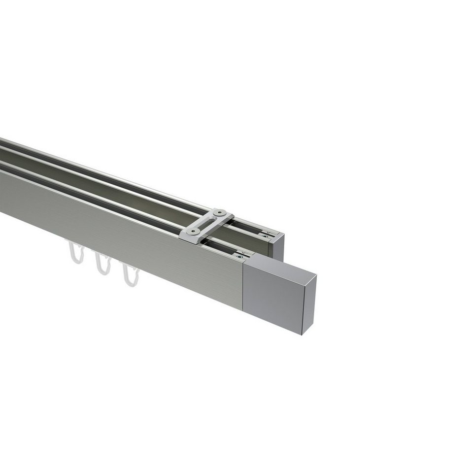 Gardinenstange Smartline Lox, INTERDECO, 2-läufig, 14x35 mm, eckig,  Deckenmontage, Edelstahl-Optik / Chrom