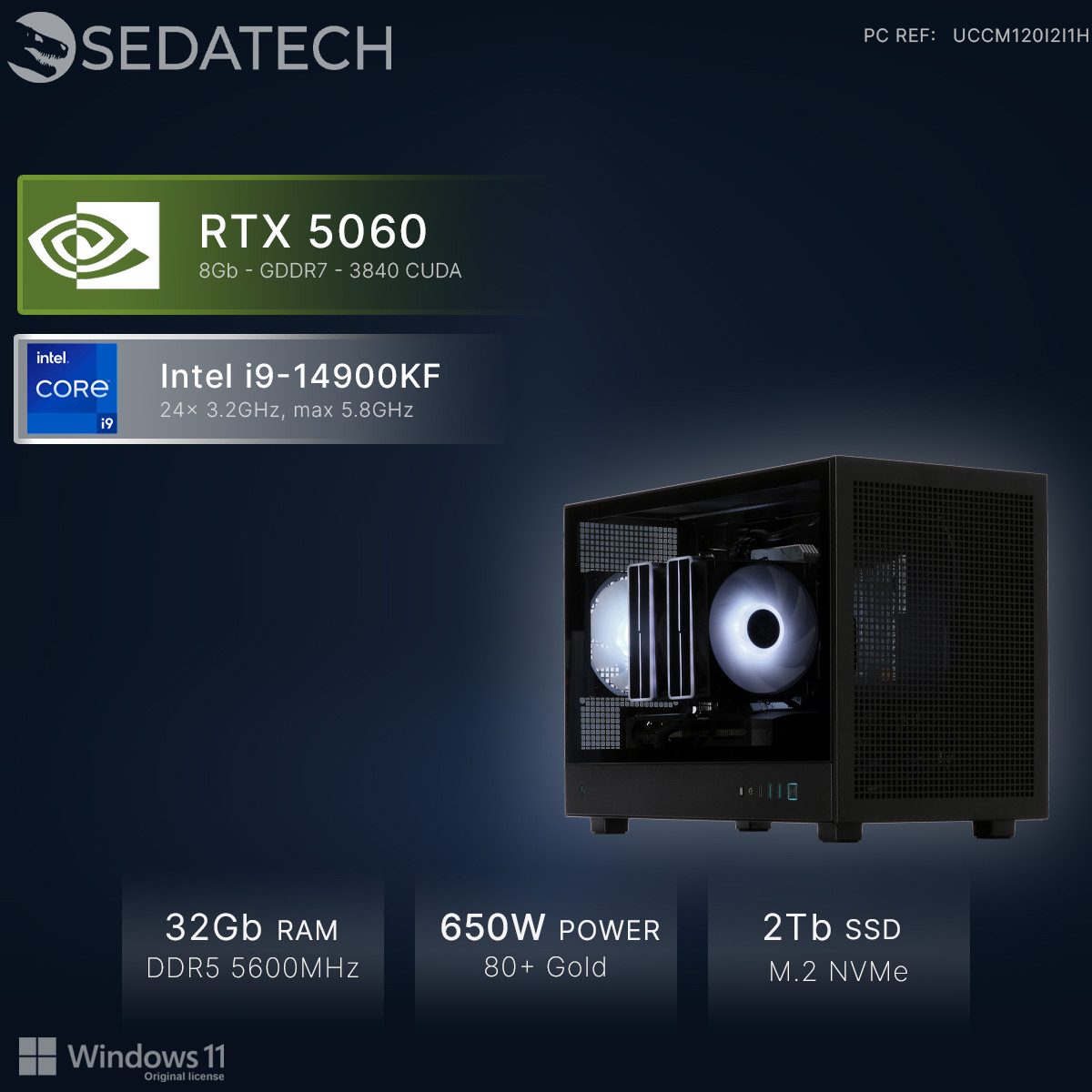 Sedatech UCCM120I2I1HF - Gaming Gaming-PC (Intel Core i9 14900KF 24x 3.2GHz (max 5.8GHz), Geforce RTX5060 8GB, 32 GB RAM, 2000 GB SSD, Wlan 6E)