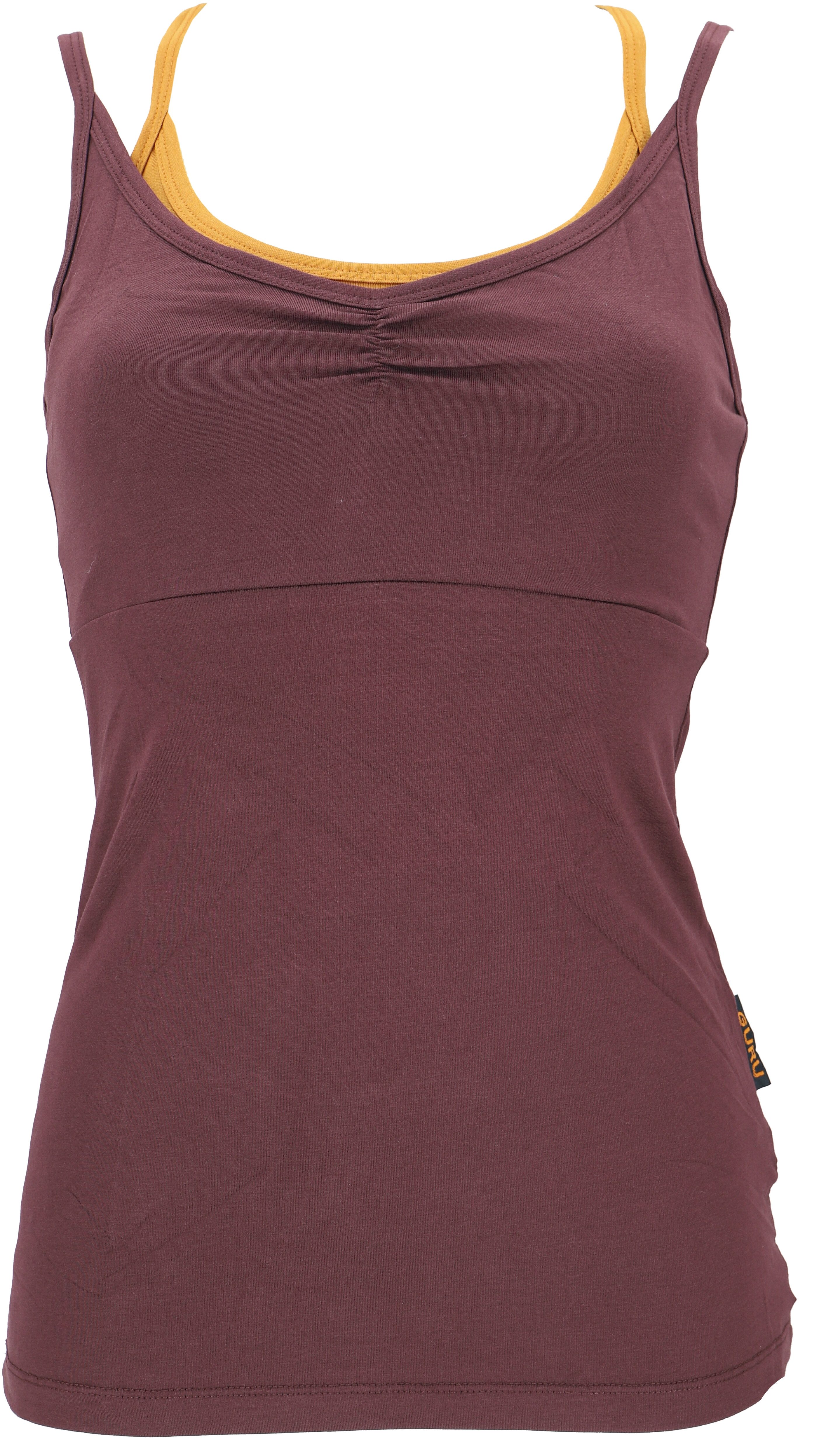 Guru-Shop T-Shirt Yoga-Top mit Bra aus Bio-Baumwolle OM - braun Festival, E günstig online kaufen