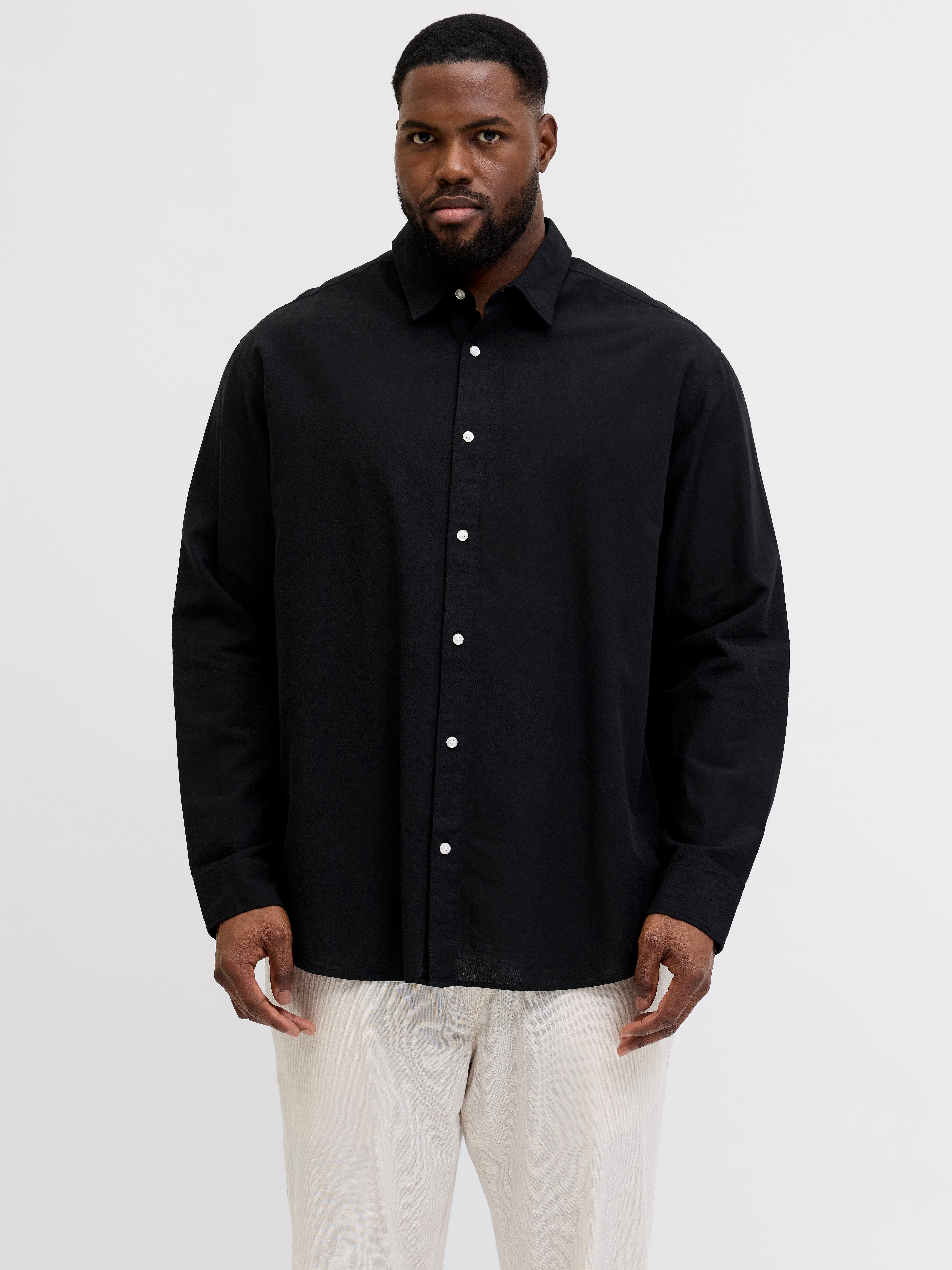 Jack & Jones PlusSize Langarmhemd JJEBREEZE LINEN BLEND SHIRT L/S SN PLS mit auffälliger Knopfleiste