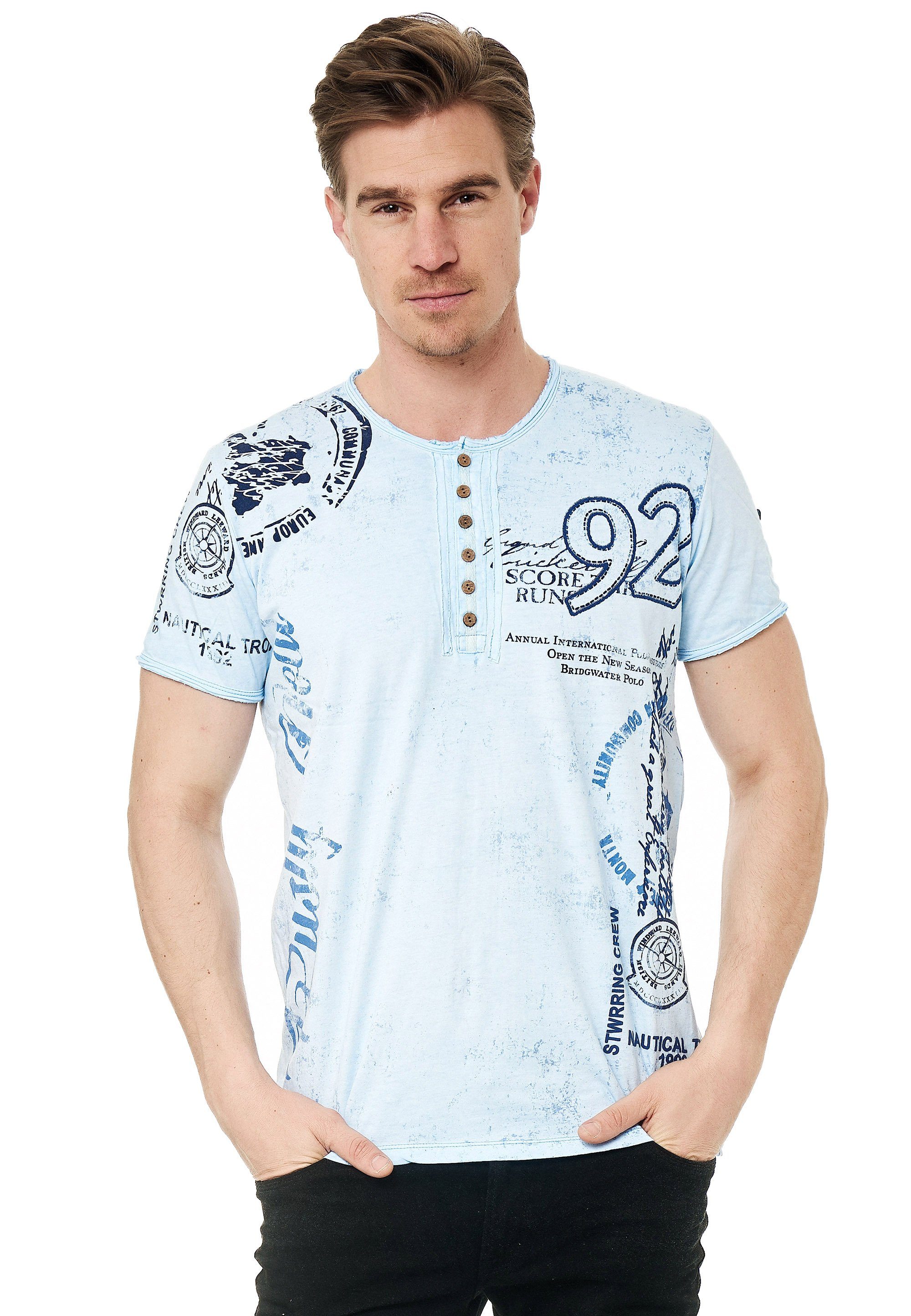 Rusty Neal T-Shirt mit seitlichem Print blau