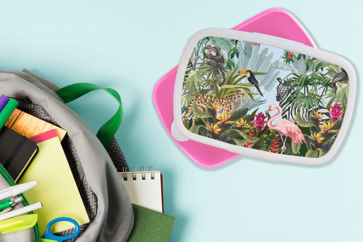 Zebra - Snackbox, Flamingo, Kunststoff Mädchen, Mädchen Dschungel Kinder - (2-tlg), rosa - für Kunststoff, - MuchoWow Brotbox Kinder, Jungen Lunchbox Erwachsene, Brotdose Natur - -