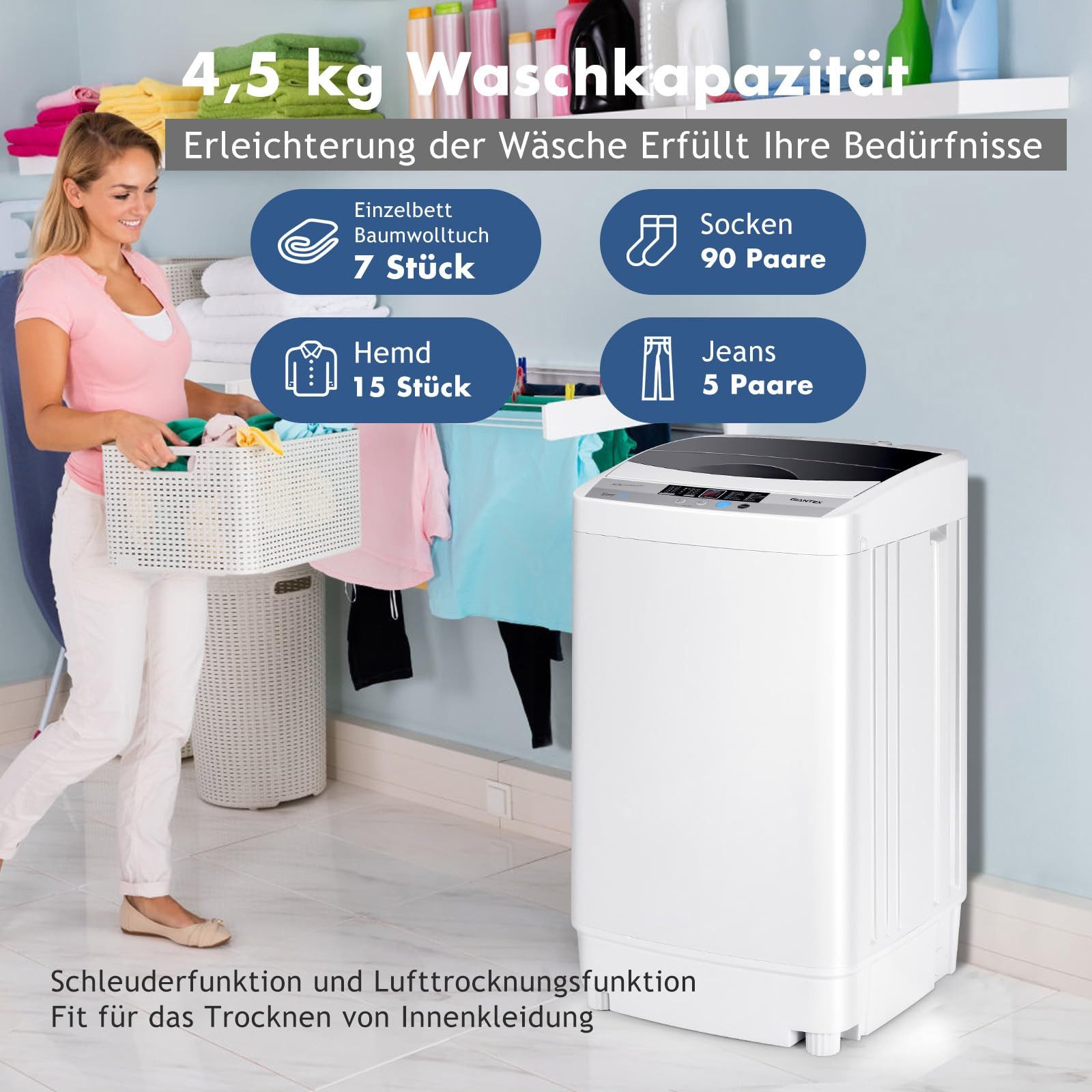 COSTWAY Waschmaschine Toplader FW45-1678, 4.5 kg, 310W