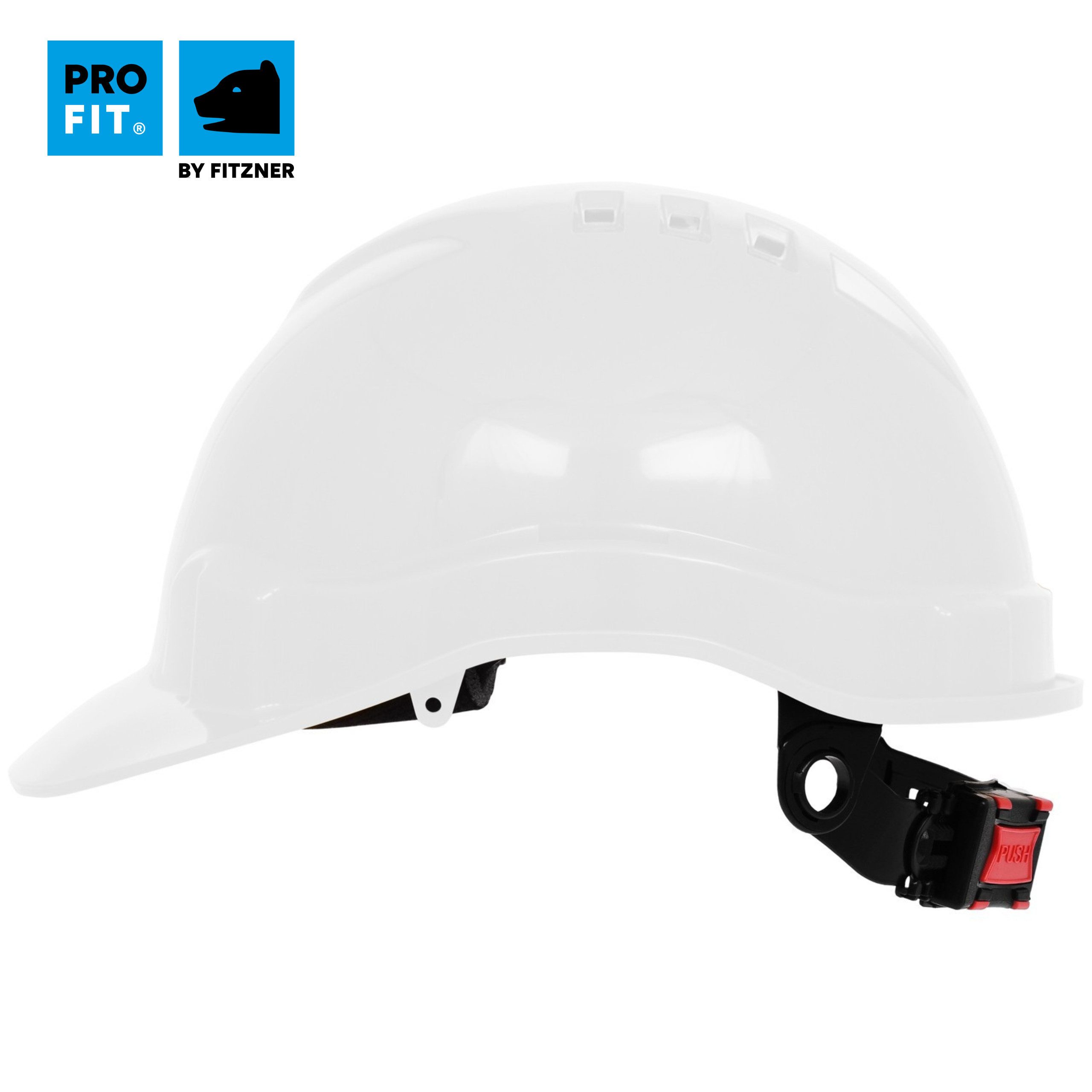 PRO FIT Sicherheitshelm Pro Cap, Arbeitsschutzhelm, PE-Schutzhelm für die Baustelle, Weiß (1, Stück), 6-Punkt-Textil-Bänderung, Nackenschutz, Push-Lock-System