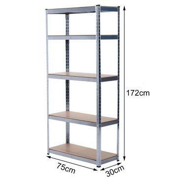 Grafner Schwerlastregal Lagerregal 172x75x30 cm mit 5 Böden max. 375 kg Metall verzinkt, 1, Kellerregal Steckregal Werkstattregal