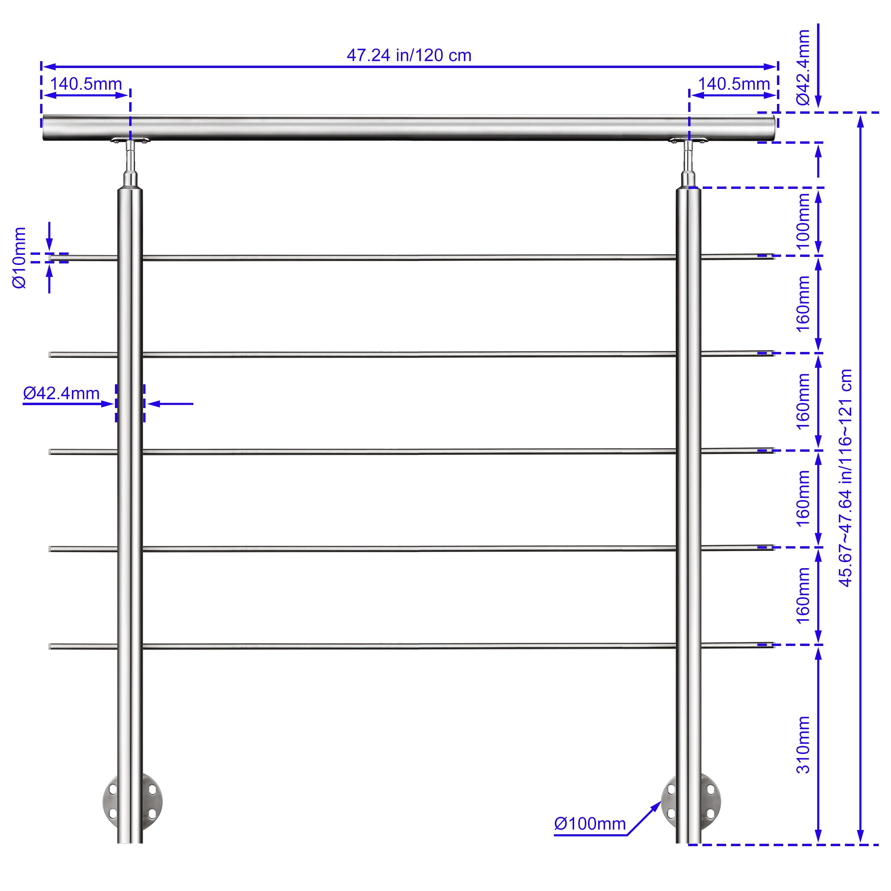 Duschparadies Treppengeländer 304 Edelstahl handlauf, Geländer,seitliche Befestigung, Innen & Außen, 120 cm Länge, Packung, 5-tlg., seitliche Montage