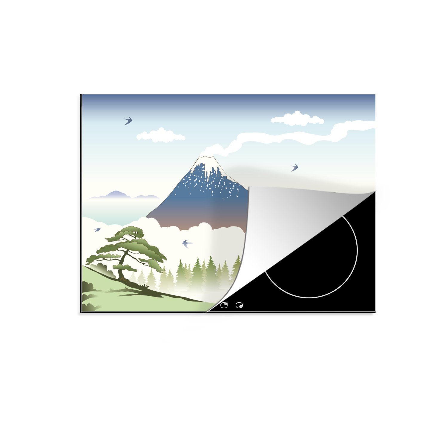 MuchoWow Herdblende-/Abdeckplatte Eine Illustration eines Vulkans Mobile tlg), Vinyl, 70x52 Landschaft, nutzbar, (1 in Ceranfeldabdeckung einer cm, japanischen Arbeitsfläche