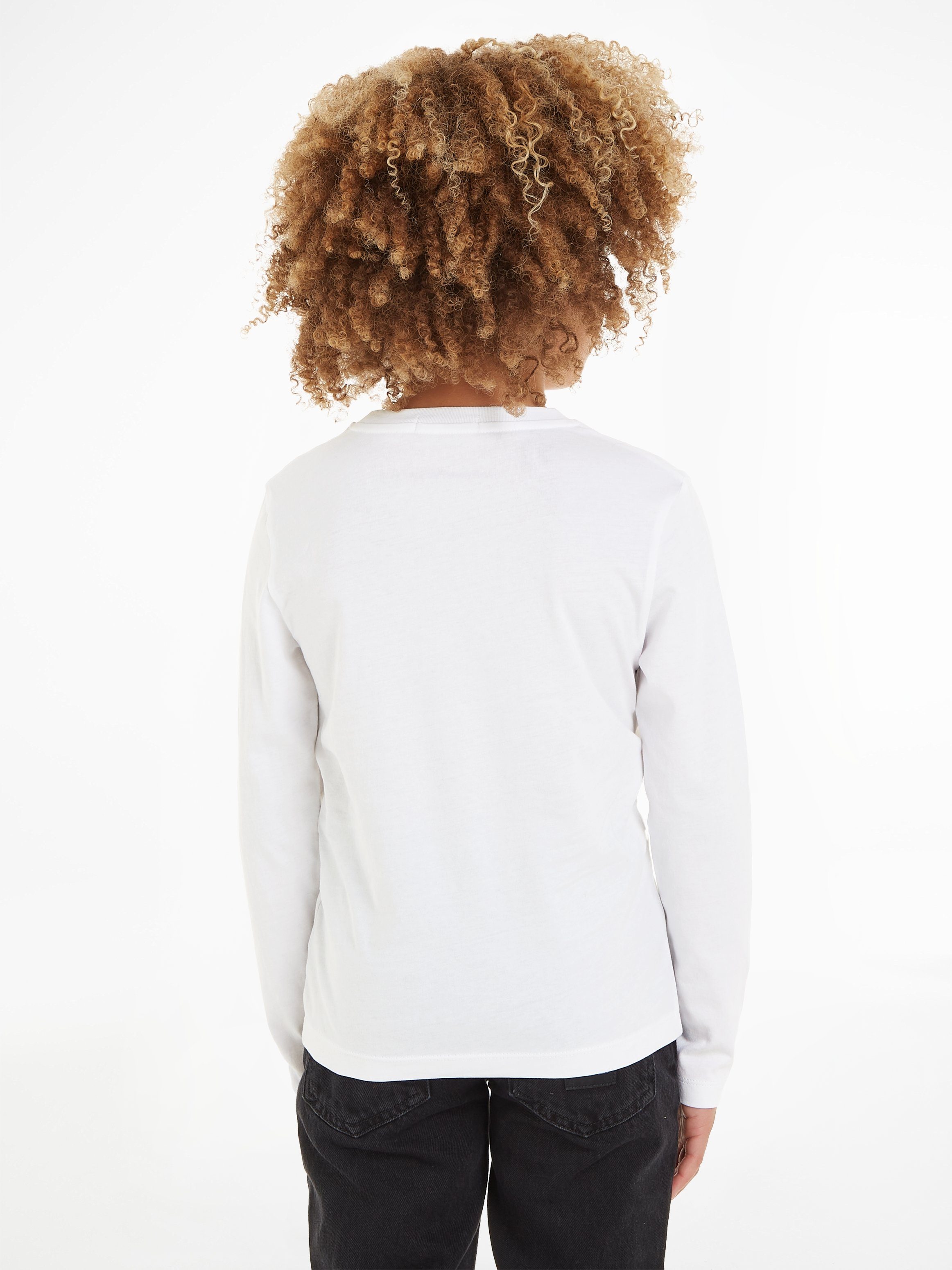 Calvin Klein Langarmshirt White mit CHEST TOP MONOGRAM LS Jeans Logodruck Bright